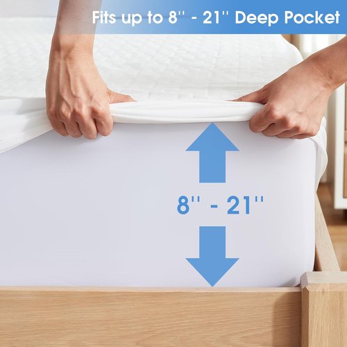 Hanherry 100% Waterproof King Size Mattress Protector - Soft, Breathable Cooling Pad with Deep Pocket (8''-21'')