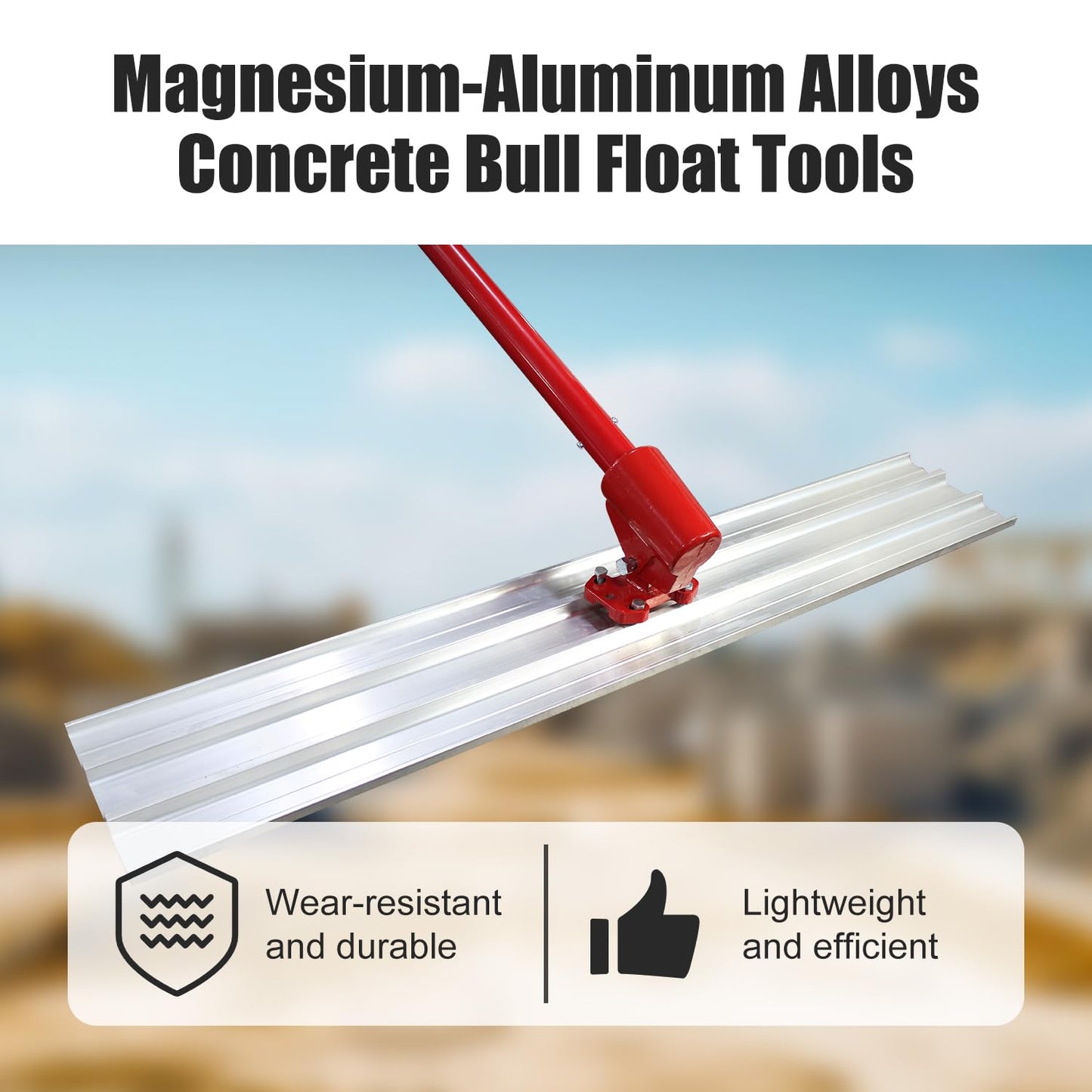 Concrete Bull Float Tools Kit 48"x8" Cement Trowel Tools, Aluminum Magnesium Alloy Concrete Screeding and Finishing Tool Kit with 48" Handle x4 and Bull Float Bracket