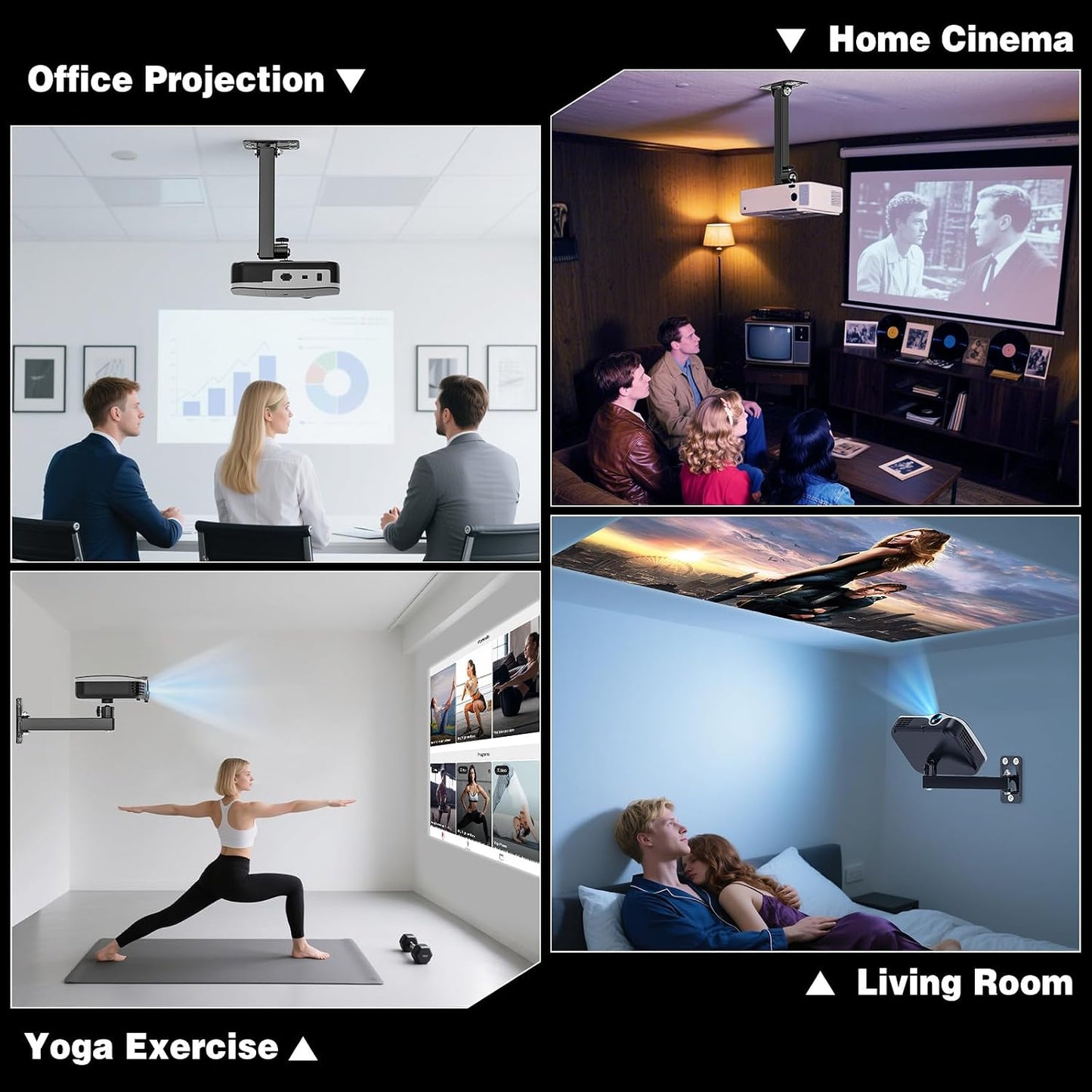 BAISHUN 1/4-Inch 360-degree Setup Projector Stand, Wall and Mini Ceiling Mount with Thread, Rotation, Adjustable Tilt
