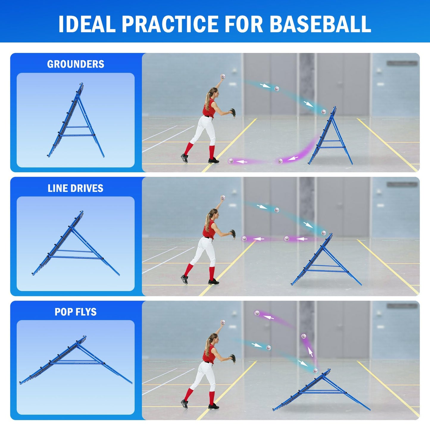 Volleyball Rebounder Net, Soccer Baseball Rebound Pitchback Net, 4x4ft Adjustable Target Practice Nets, Easy Setup Softball Bounce Back Trainer Equipment, Improve Sport Training Skills for Backyard
