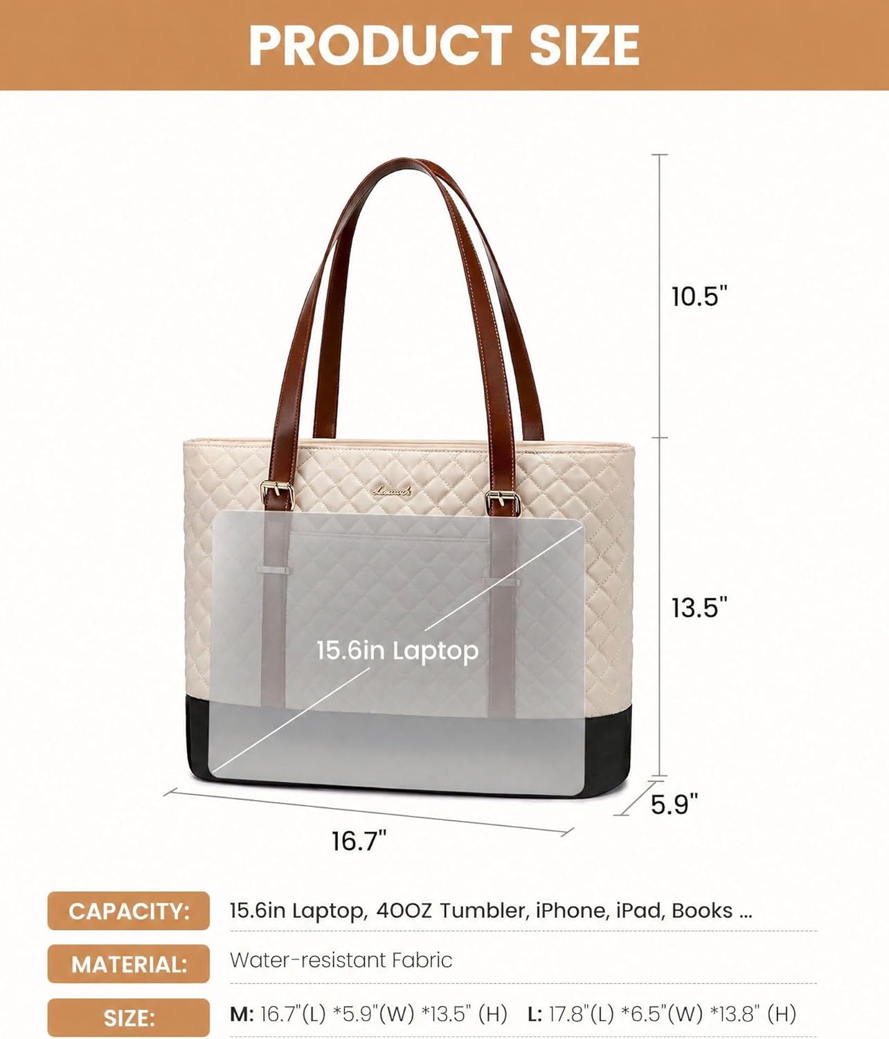 LOVEVOOK 15.6 Inch Laptop Bag for Women, Work Tote Computer Bag With Large Cup Holder, Lightweight Large Laptop
