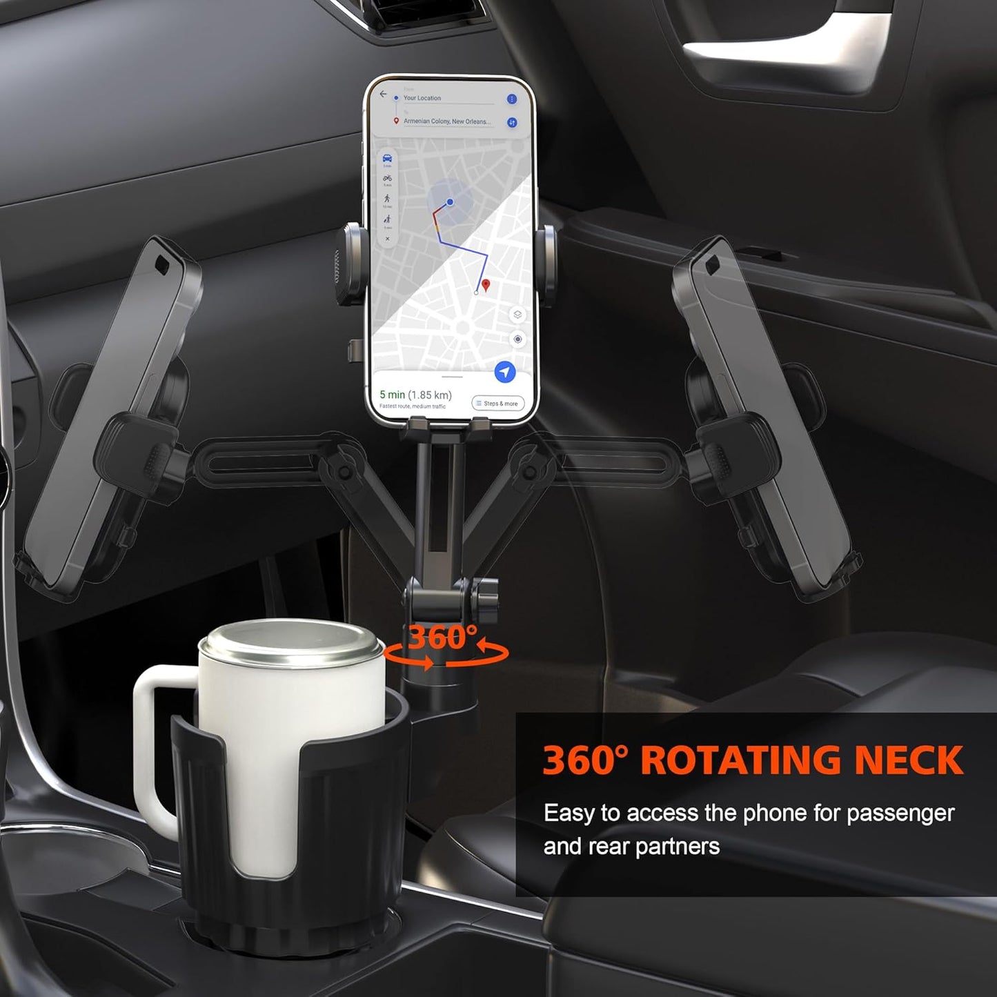 2 1 360 4-7 Newlest in Phone Mount for Car Cup Holder with Adjustable Base, Holders for Car Cupholder, No Shaking