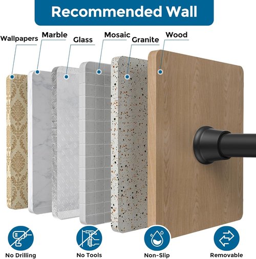 AIZESI Tension Rod - Adjustable Spring Curtain Rod 24 to 46 Inch | No Drilling, Black Finish for Windows & Doorways