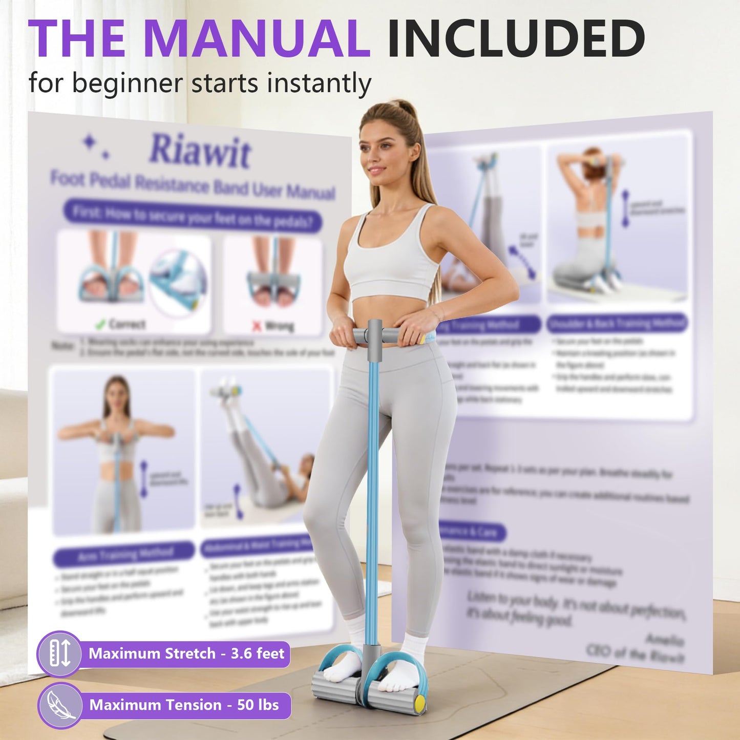 Upgraded Pedal Resistance Band with Handle, Soft Durable Fashion Puller Exercise with Thickened 6 Tension Ropes, Tube Pedal Resistance Device for Abdomen, Waist, Arm, Leg, Core/ABS (Gray & Blue)