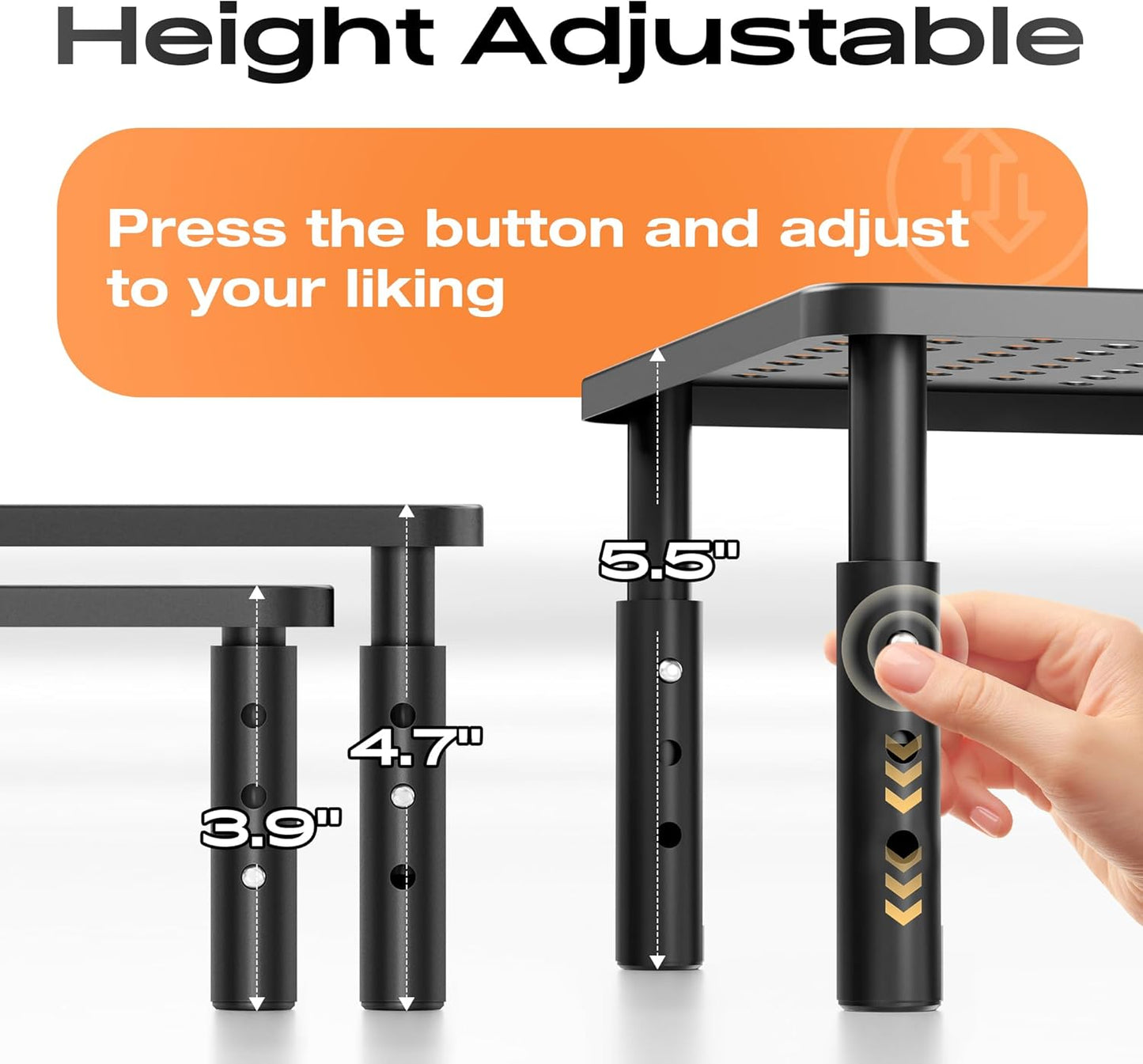 3 2 Pack Computer Monitor Stand Riser for Desk, Height Adjustable PC Laptop TV Desktop Monitor Stand Shelf, Metal