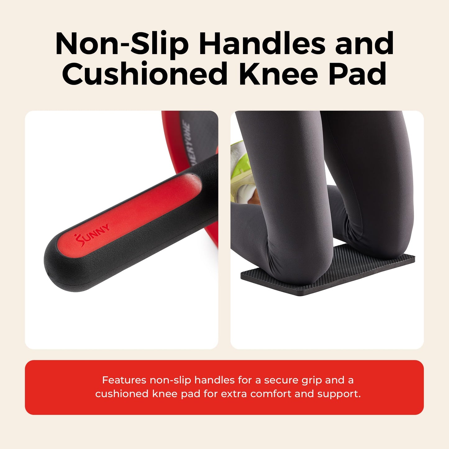 Sunny Health & Fitness Ab Roller Wheel, Ultra-Wide Design, Durable Construction, Compact & Portable, Non-Slip Handles with Knee Pad for Home Gym, Addominal Exercises & Core Strength Trainer – NO. 090