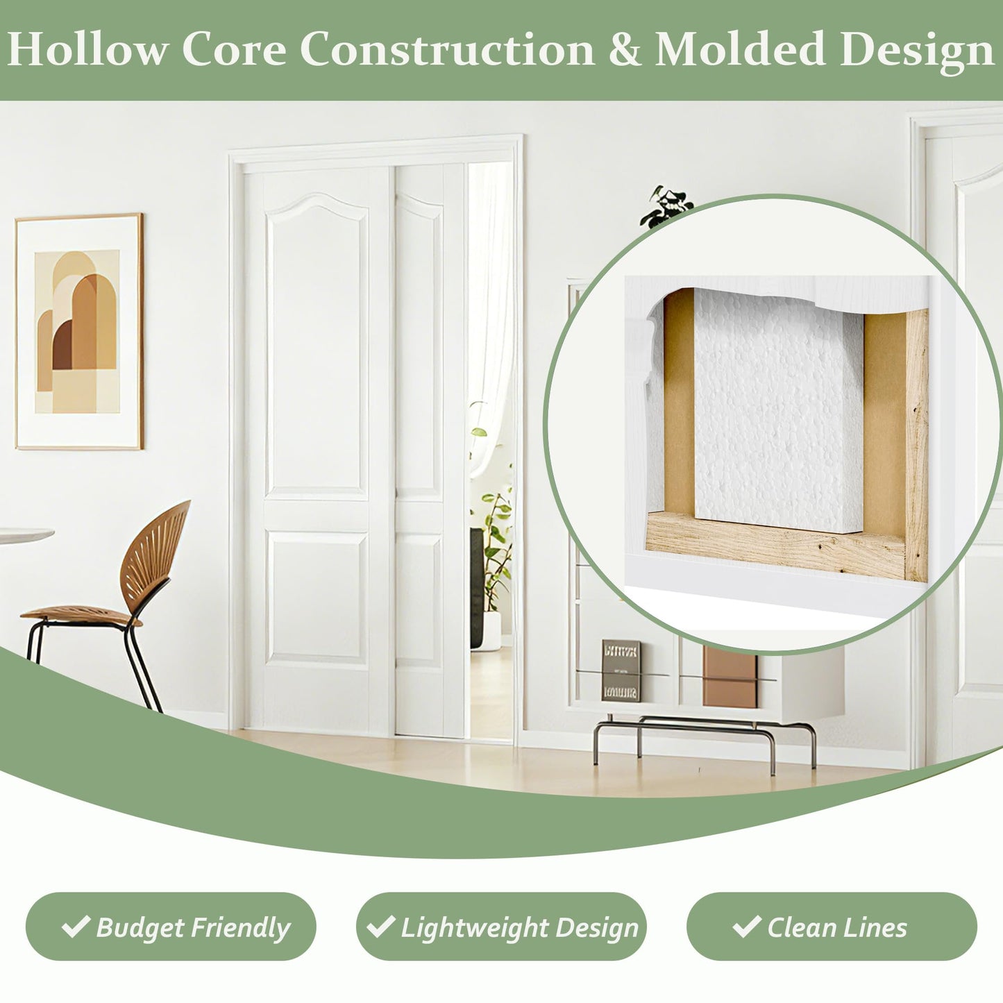 ARKHJEM Sliding Closet Door 60"(Double 31") x80, Raised Textured 2-Panel Hollow Core Bypass Closet Doors, Preassembled White Primed Paintable Door Panels with Top & Bottom Track Hardware Kit