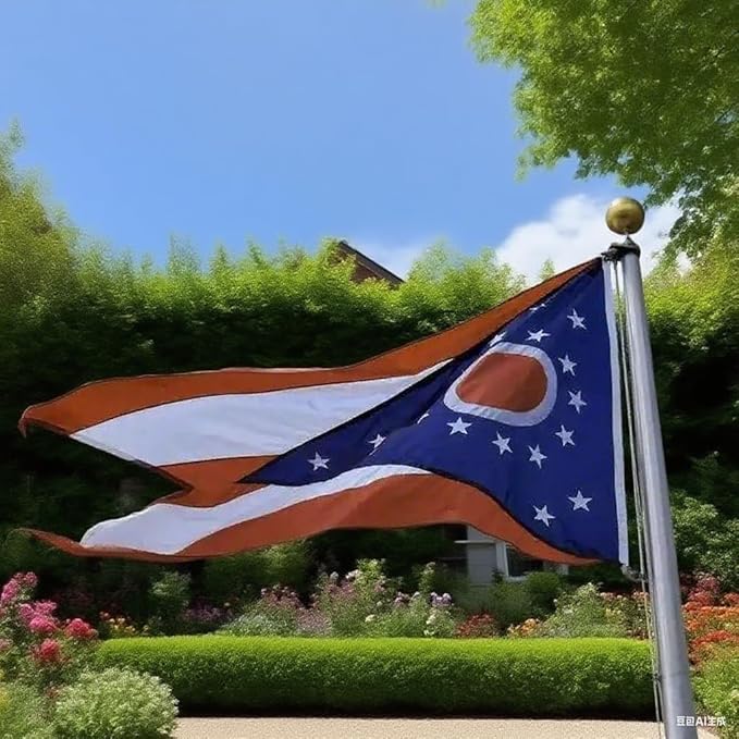 Ohio State Flag 3x5 Ft, Deluxe Embroidered Premium Polyester Durable OH Outside Flag, Indoor/Outdoor with Sewn Stripes and Brass Grommets