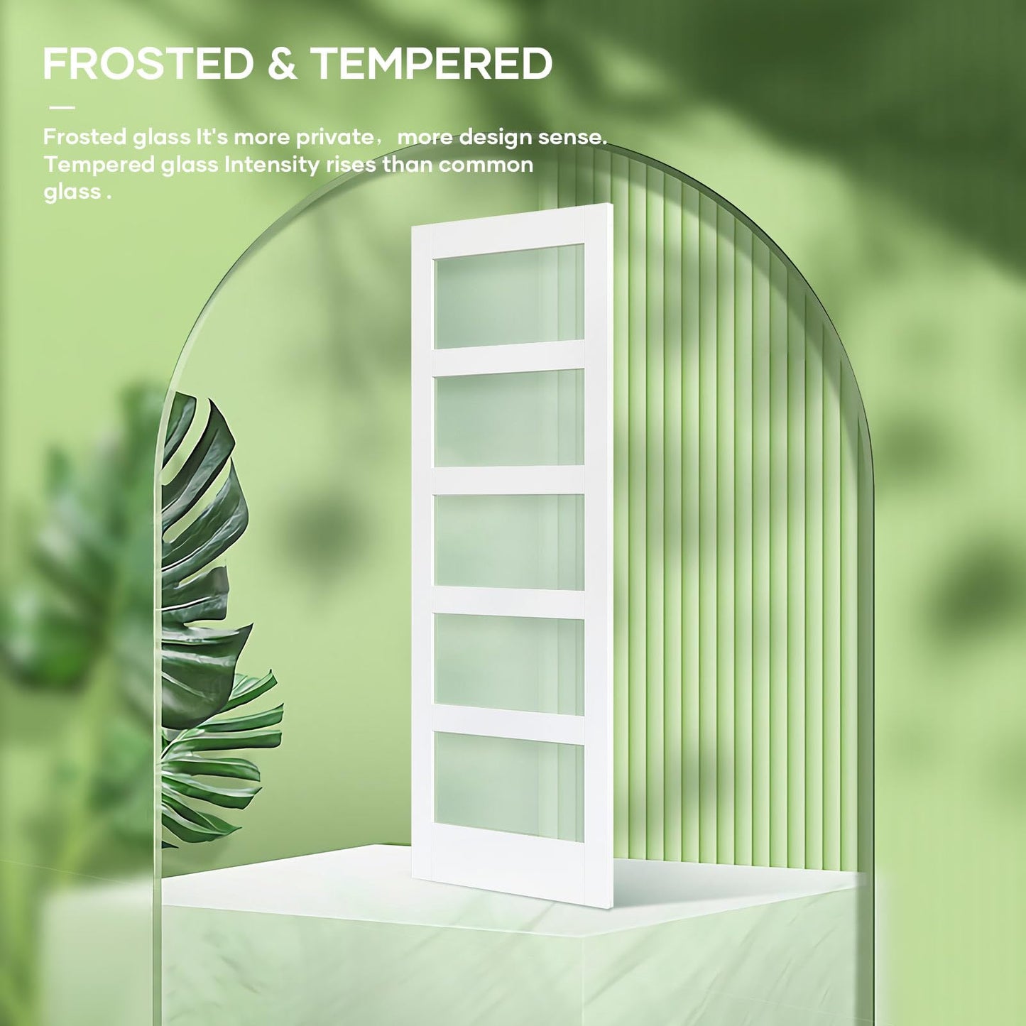 Fredbeck 30in x 84in White Glass Barn Door with 5.5FT 66inch Sliding Doors Hardware Kit Included & Handle,PVC Surface,Need to Assembly,Water-Proof