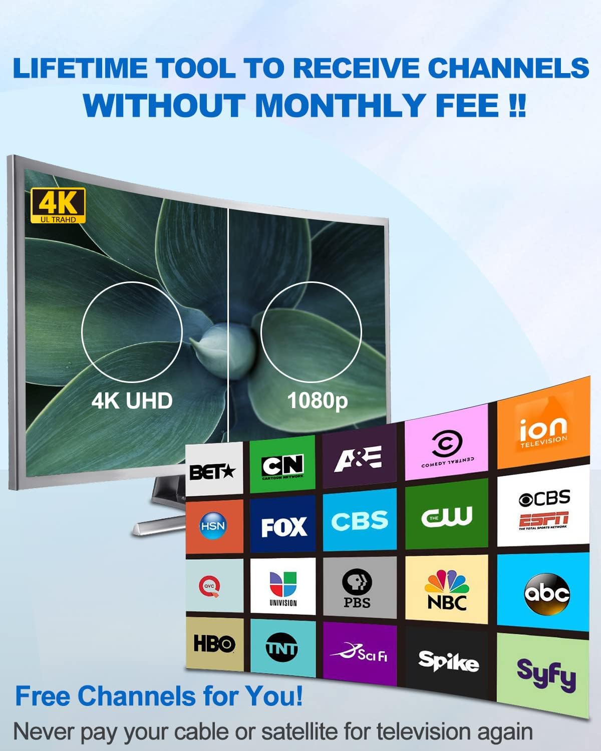 Vansky 1080p 16.5ft TV Antenna Indoor, Digital Amplified Indoor HDTV Antenna, VHF UHF Television Local Channels