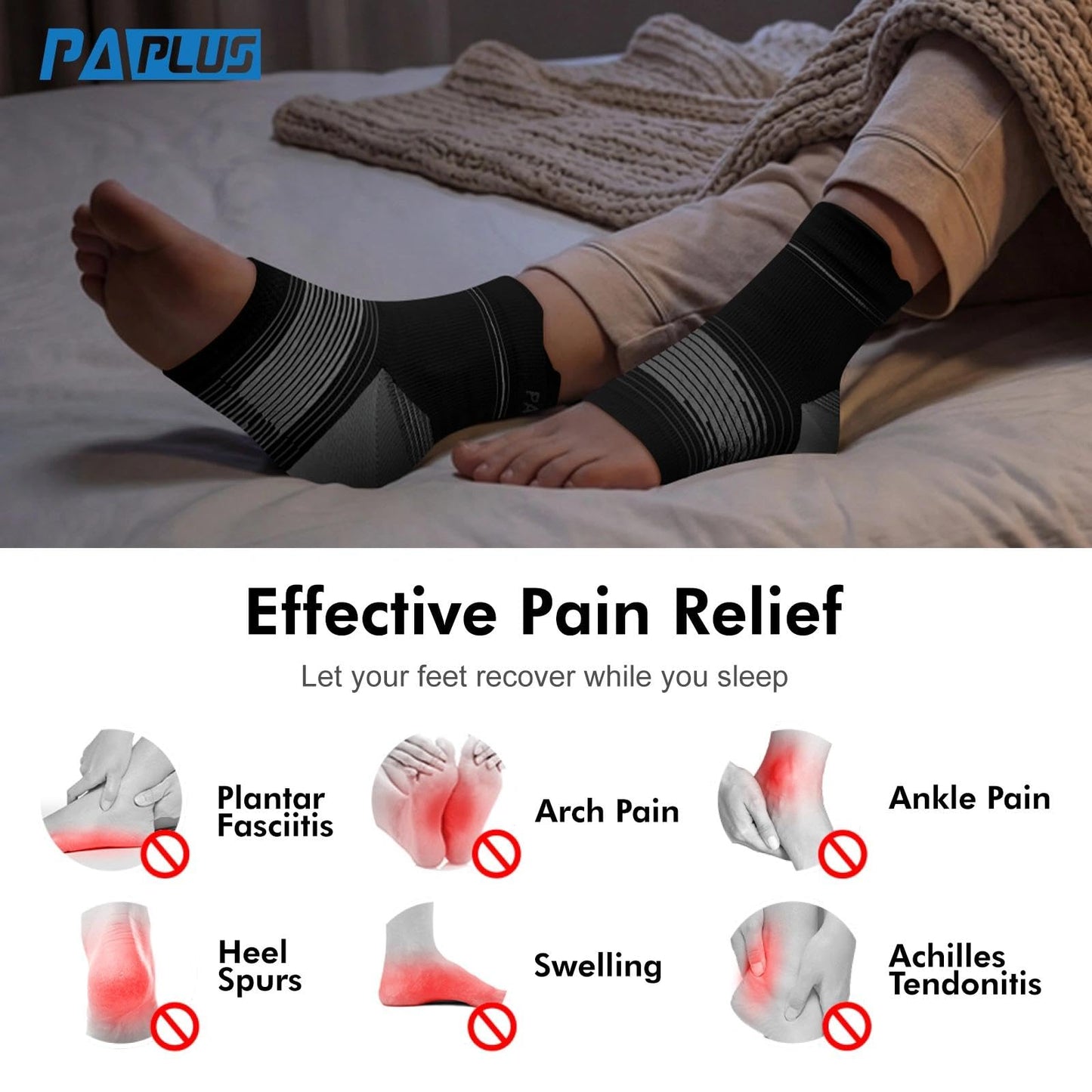 6 Pairs Plantar Fasciitis Socks for Men & Women, Ankle Brace Compression Socks with Arch Support for Achilles Tendonitis, Heel Pain, Swelling & Arthritis Relief, Black, Large