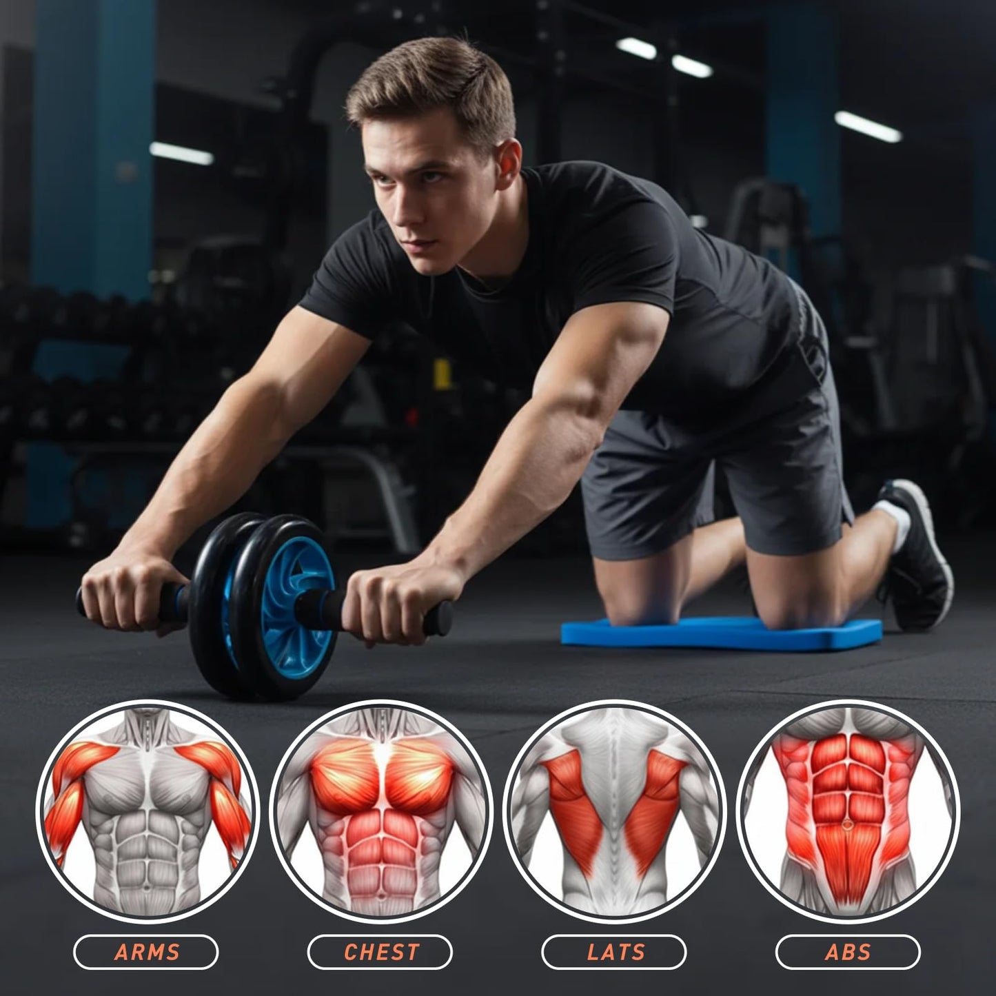 TOMSHOO AB Wheel Roller Kit with Push-Up Bar, Knee Mat, Jump Rope and Hand Gripper - Home Gym Workout for Men Women Core Strength & Abdominal Exercis
