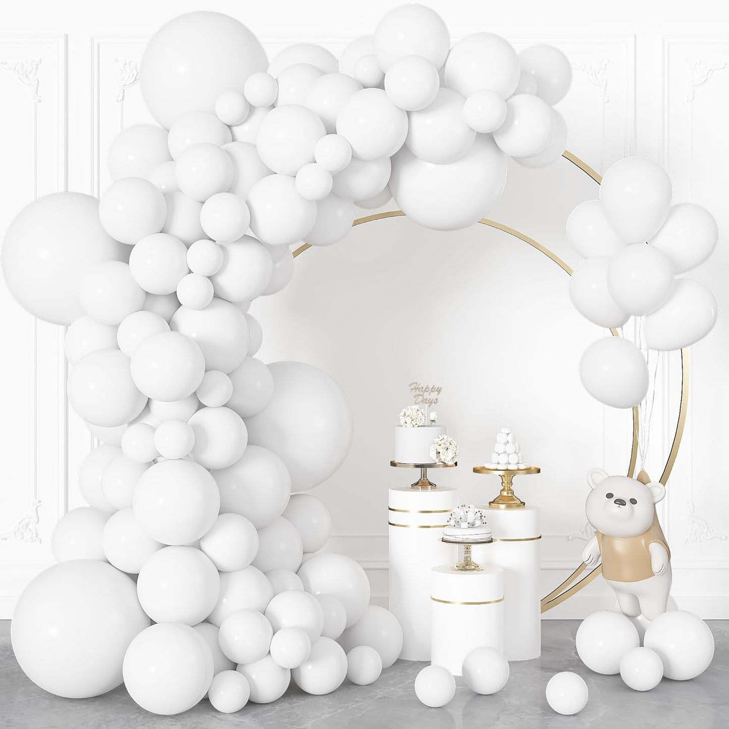 Ouddy Life White Balloon Garland Kit - 164Pcs Matte Latex Balloons in 5" to 18" Sizes for Celebrations