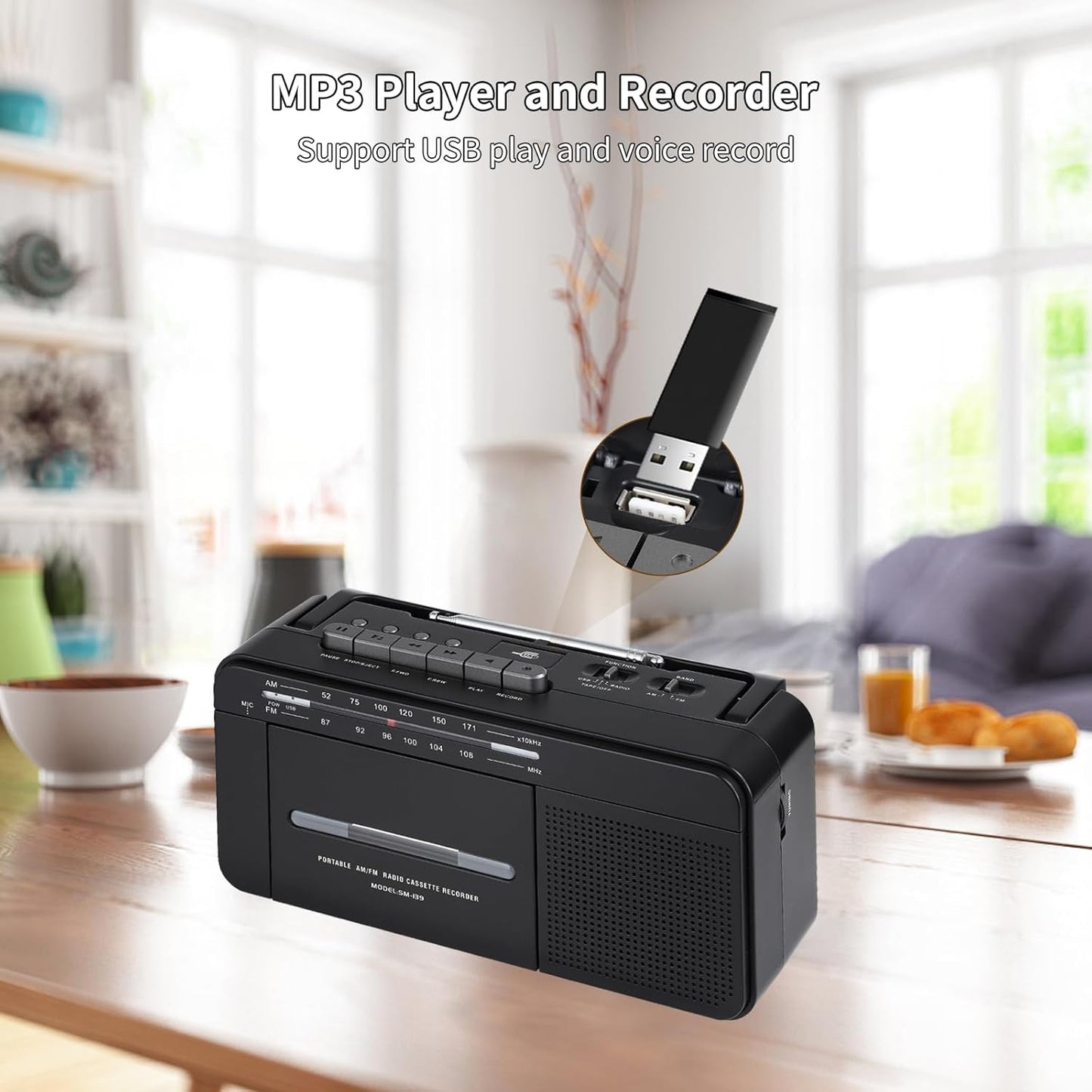 SEMIER MP3 Cassette Cassette MP3 Boombox Conversion Tape Player Recorder AM FM Radio, to Digital Converter, USB
