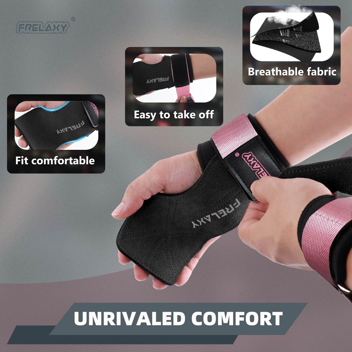 Frelaxy Lifting Wrist Straps Women and Men, Weight Lifting Grips with Cushion Wrist Loop, Double Layer Leather and Storage Pouch, Gym Workout Straps for Deadlift and Powerlifting