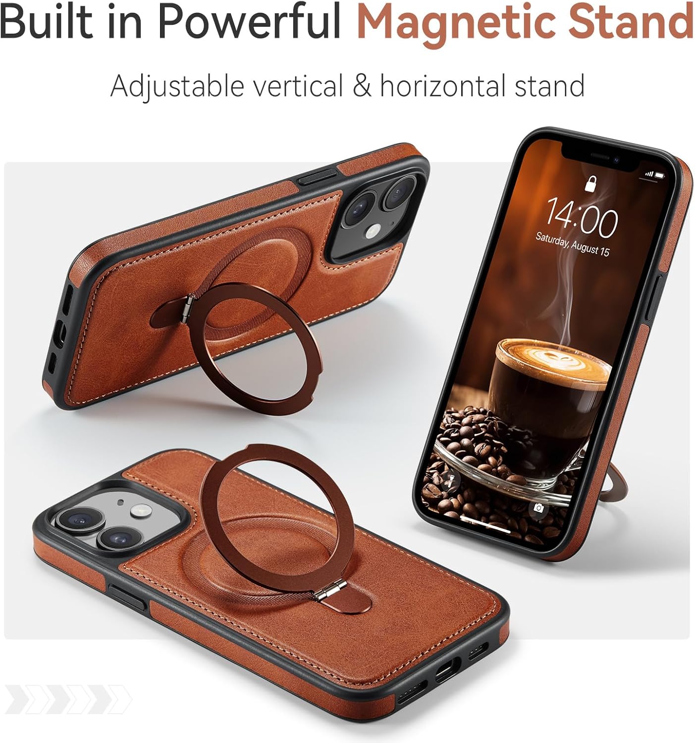 12/12 6.1", for iPhone Pro Case with Stand, Compatible with MagSafe, Slim PU Leather & TPU Drop-Proof Protective
