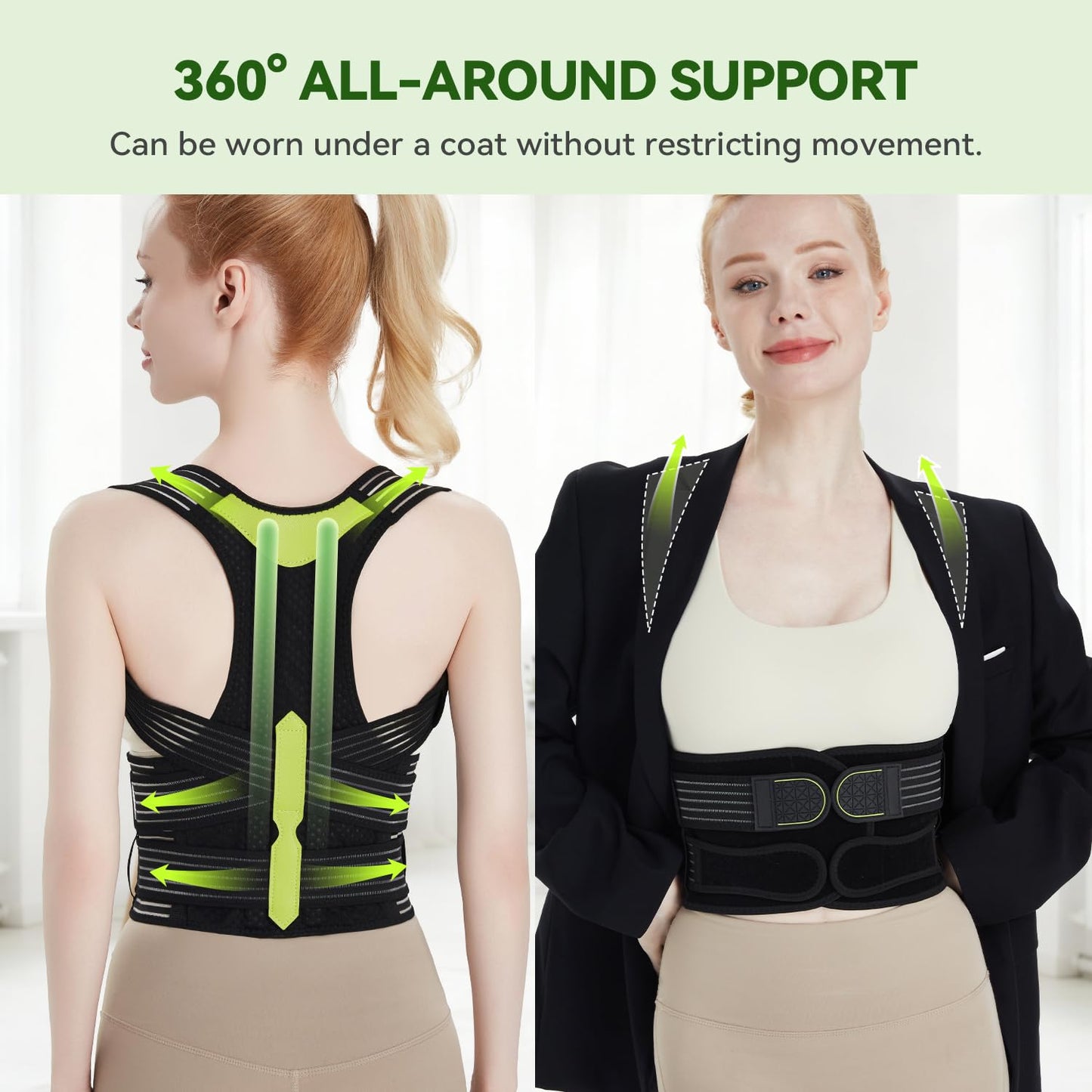 Posture Corrector for Women and Men, Invisible Full Back Support Brace with Enhanced Breathable Mesh, Shoulder Straightener for Back & Neck Pain Relief, Scoliosis & Posture Improvement, Large