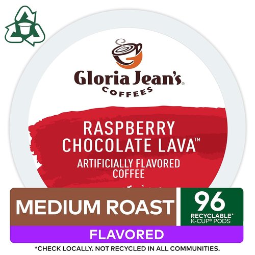 Gloria Jean's Raspberry Chocolate Lava K-Cup Pods - Medium Roast Coffee | 96 Count Pack