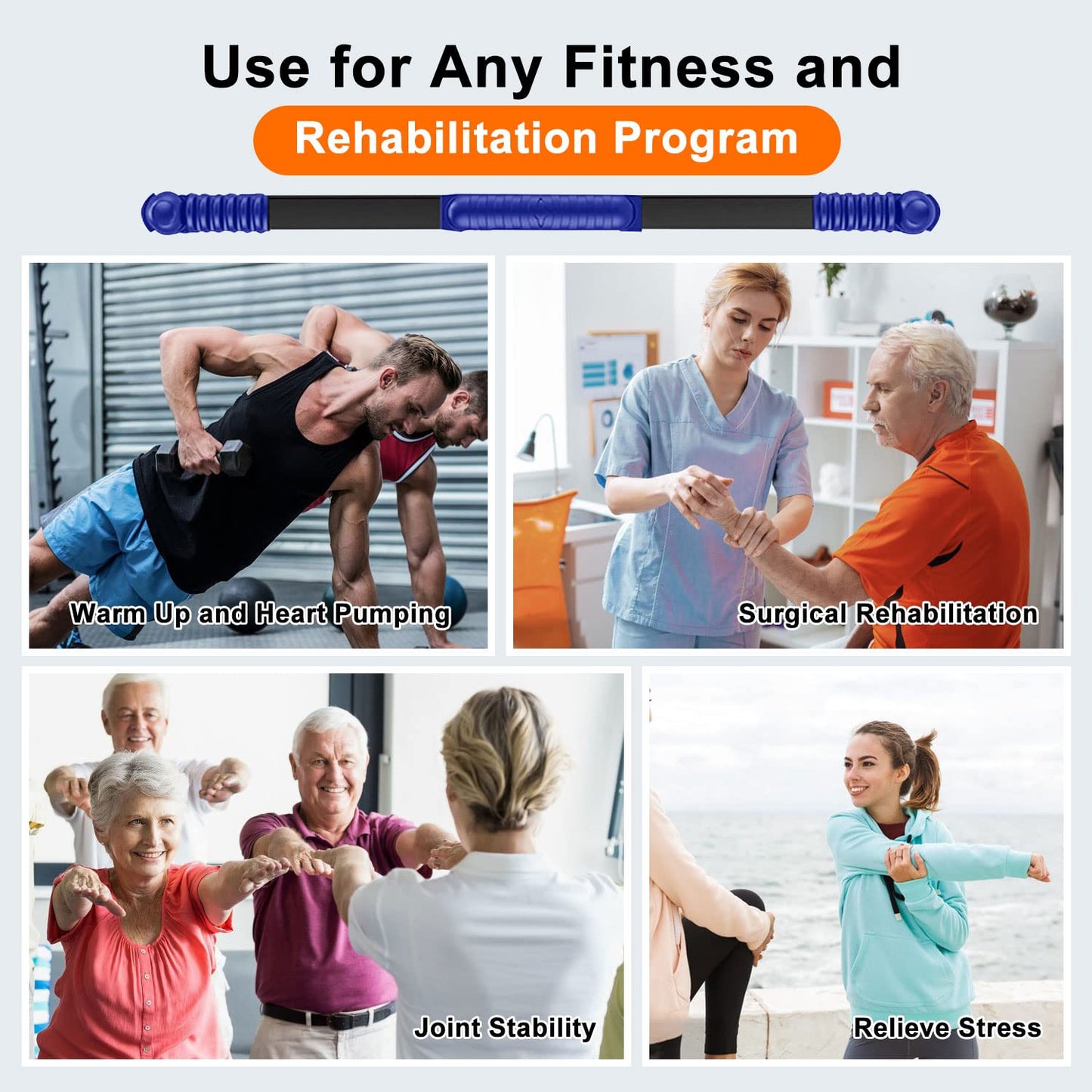 Upgrade Elastic Fitness Exercise Bar,Body Physical Therapy,Core Strength Training,Stability Workout,Joint Stability,Workout Stick For Yoga Pilates,Power Therapy Rehabilitation Equipment for Home Gym…