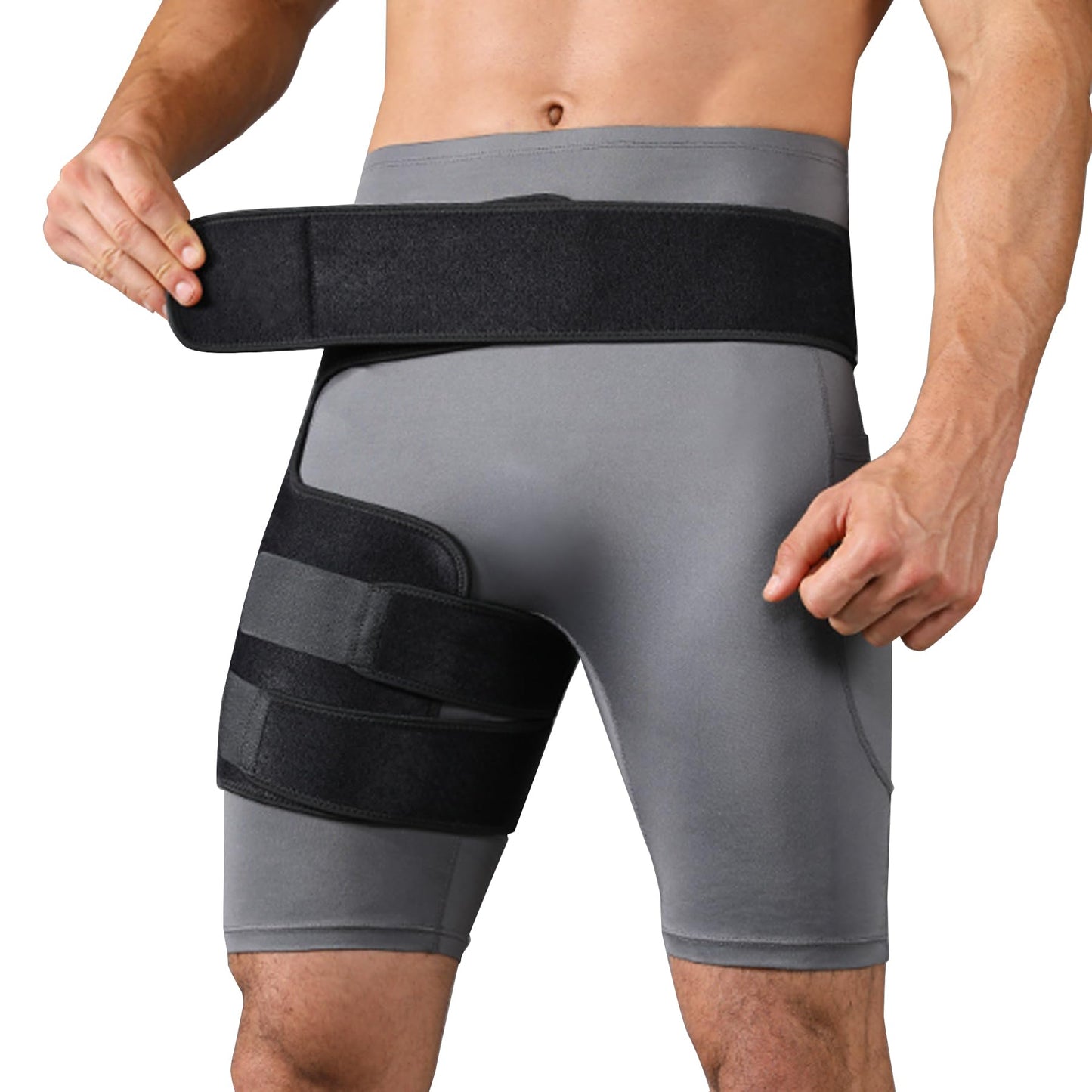 BingboPro Hip Brace for Sciatica Pain Relief, Adjustable Thigh Compression Sleeve for Women Men, Groin Brace Wrap, Hamstring Compression Hip Support For Thigh Injury, Pulled Groin Muscles,Pain Relief