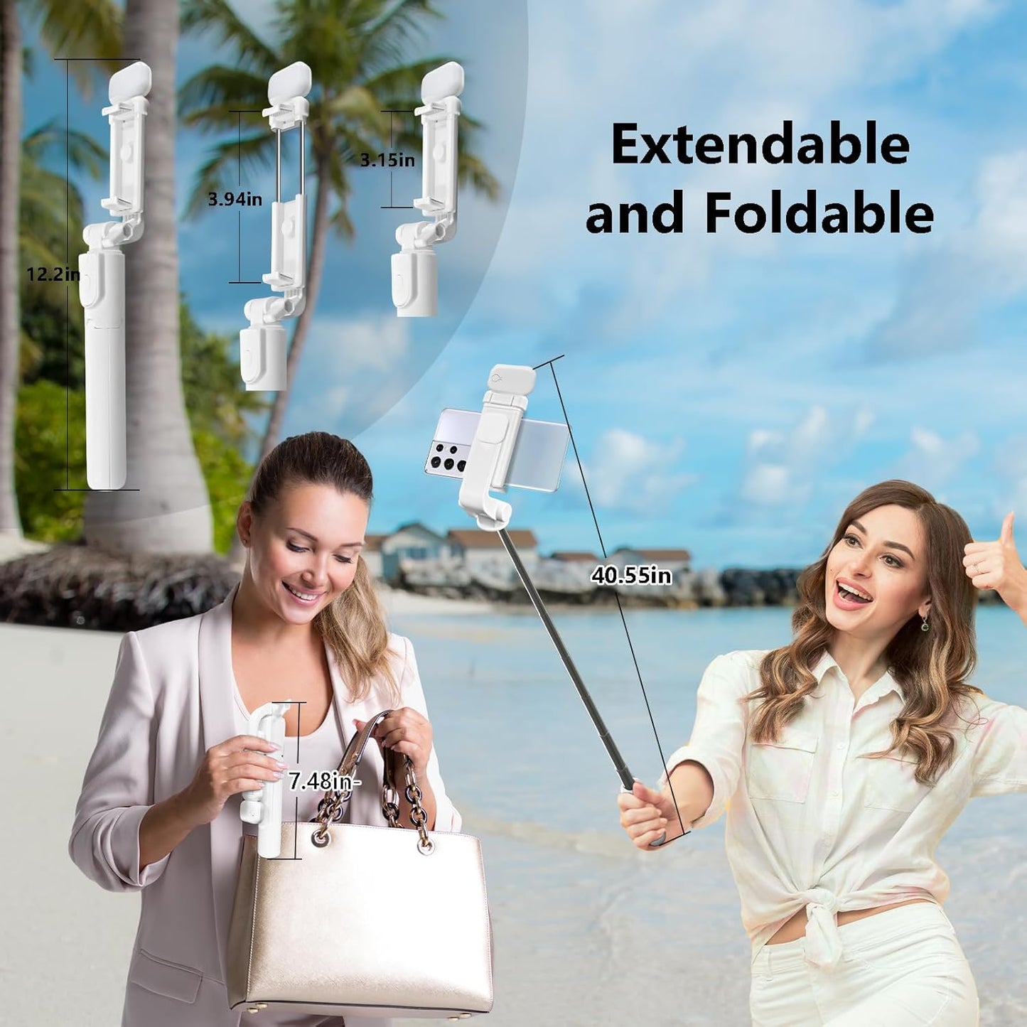 Bollove 40 Selfie Stick Tripod, in Retractable Tripod for iPhone with Wireless Remote Control & Light, Portable Phone