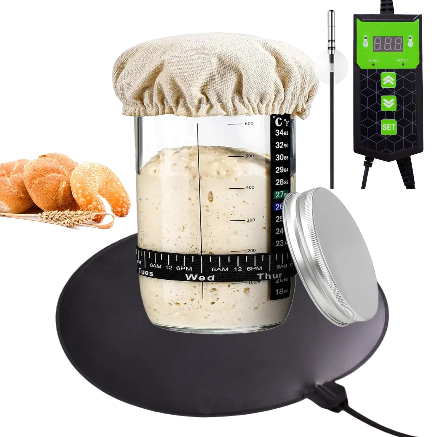 Sourdough Starter Warmer with Digital Heating thermostat, Multi Functional pad for Brewing & Fermentation, sourdough heating mat Ideal for Kitchen and Home Baking