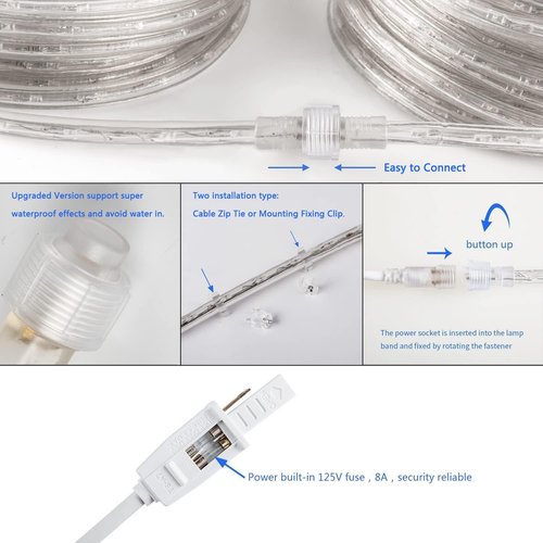 40ft LED Rope Lights - Warm White Waterproof Lighting | Connectable & Flexible for Patios, Gardens, Walkways
