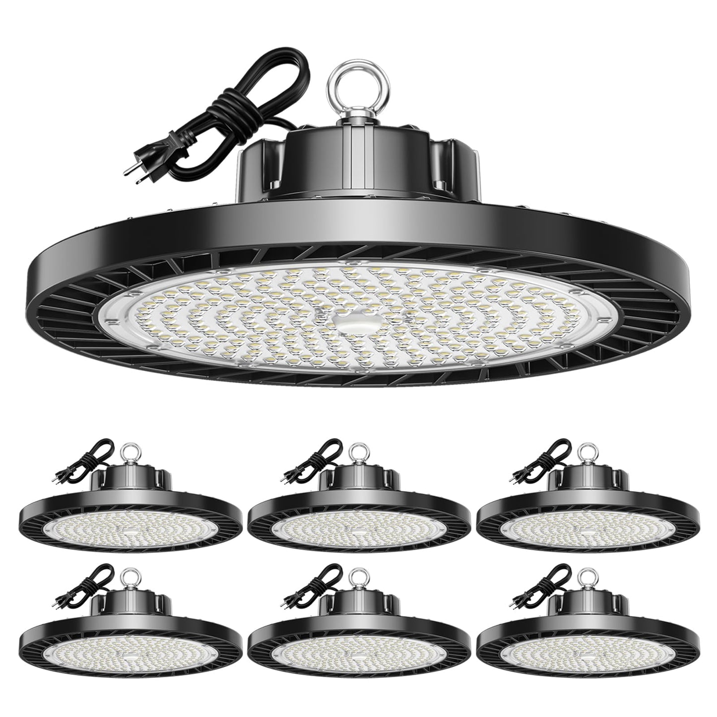 lvsdak UFO LED High Bay Lights 200W 30000LM 5000K 6 Pack with Plug Suitable for Warehouse Workshop Factory Gym Garage Barn AC100-277V