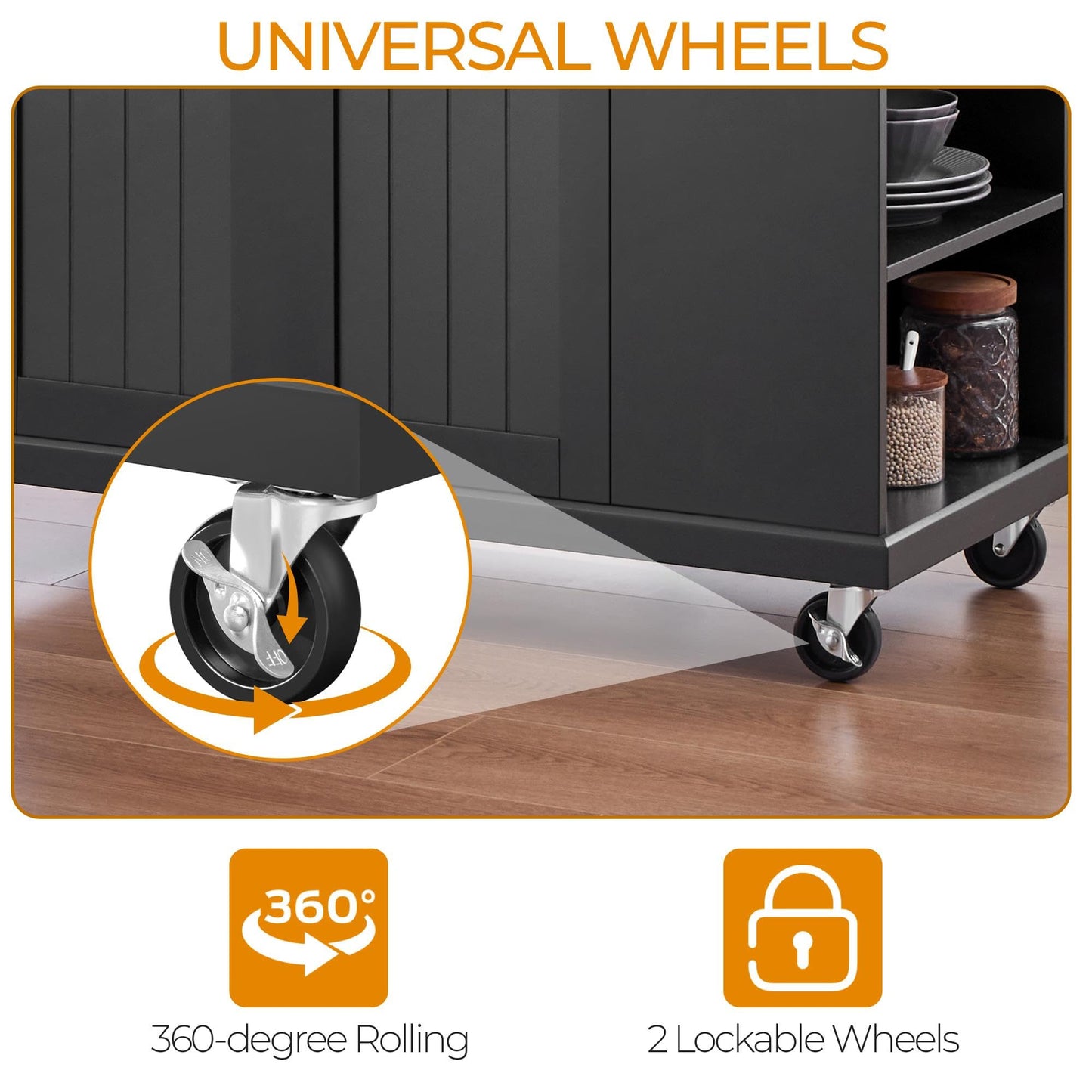 Yaheetech Rolling Kitchen Island Cart with Drop Leaf, Portable Rubberwood Breakfast Bar with Storage Cabinet, Open Shelves & Detachable Towel, 2 Drawers, Black