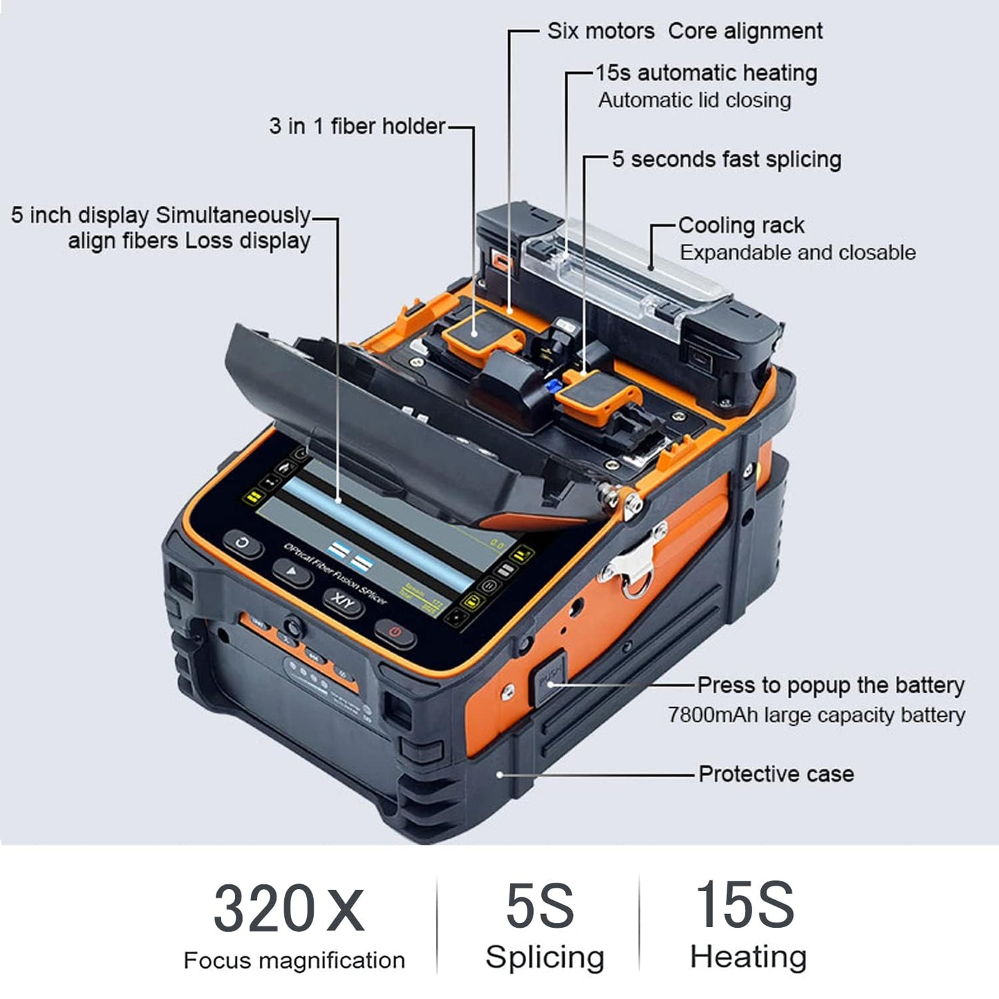 Signal fire New Model AI-9 Fusion Splicing Six Motor Core Alignment Fiber Fusion Splicer Automatic FTTH Fiber Optical Welding Splicing 5S Heating 15S