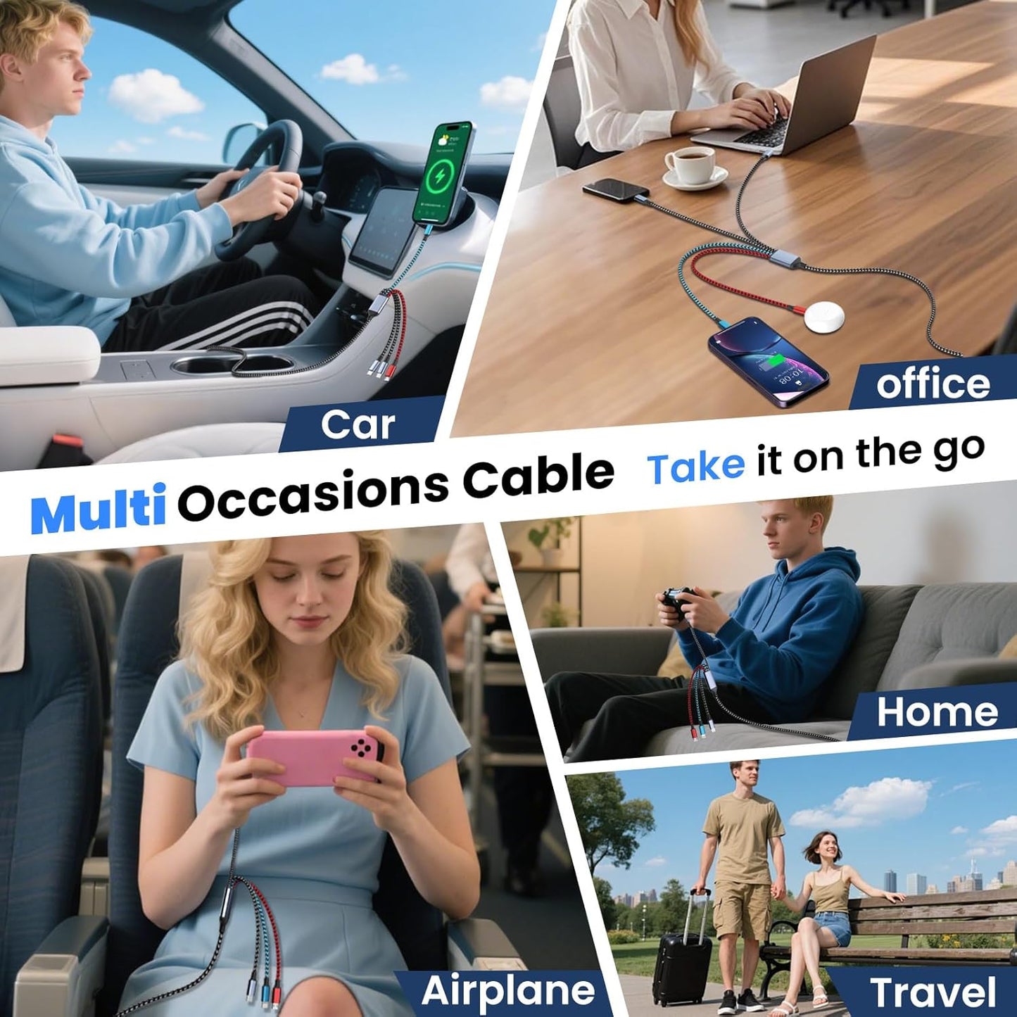 Jogrytece 4 2 17/16/15/14, (2Pack 5FT) in Multi Charging Cable, USB C Cable with Dual Type-C/IP/Micro USB, USB C to USB