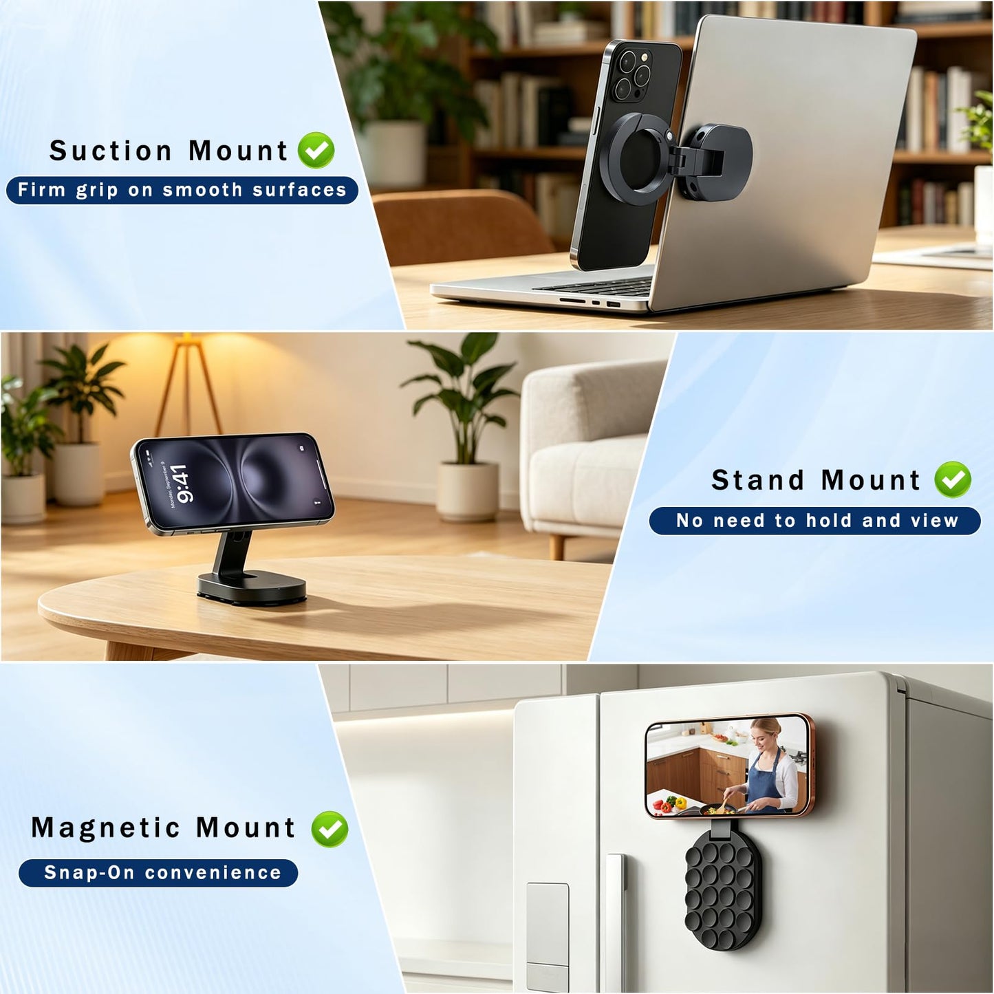 3-in-1 Suction Magnetic Phone Holder, 2026 New Foldable & 360° Rotatable MagLock Suction Mount with Suction, Magnetic Gym Phone Holder, Ideal for Car Dashboard, Gym, Kitchen, Office