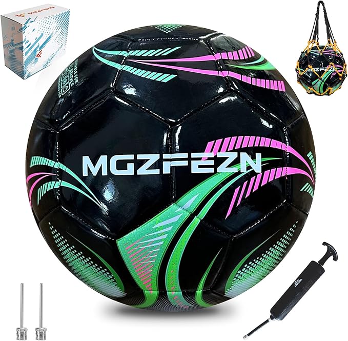 Youth Soccer Ball Size 4, Kids Outdoor Play Game Training Practice Soccer Ball for Teen Boy Girl Indoor Outdoor with 1 Pump 1 Net Bag and 1 Gift Box
