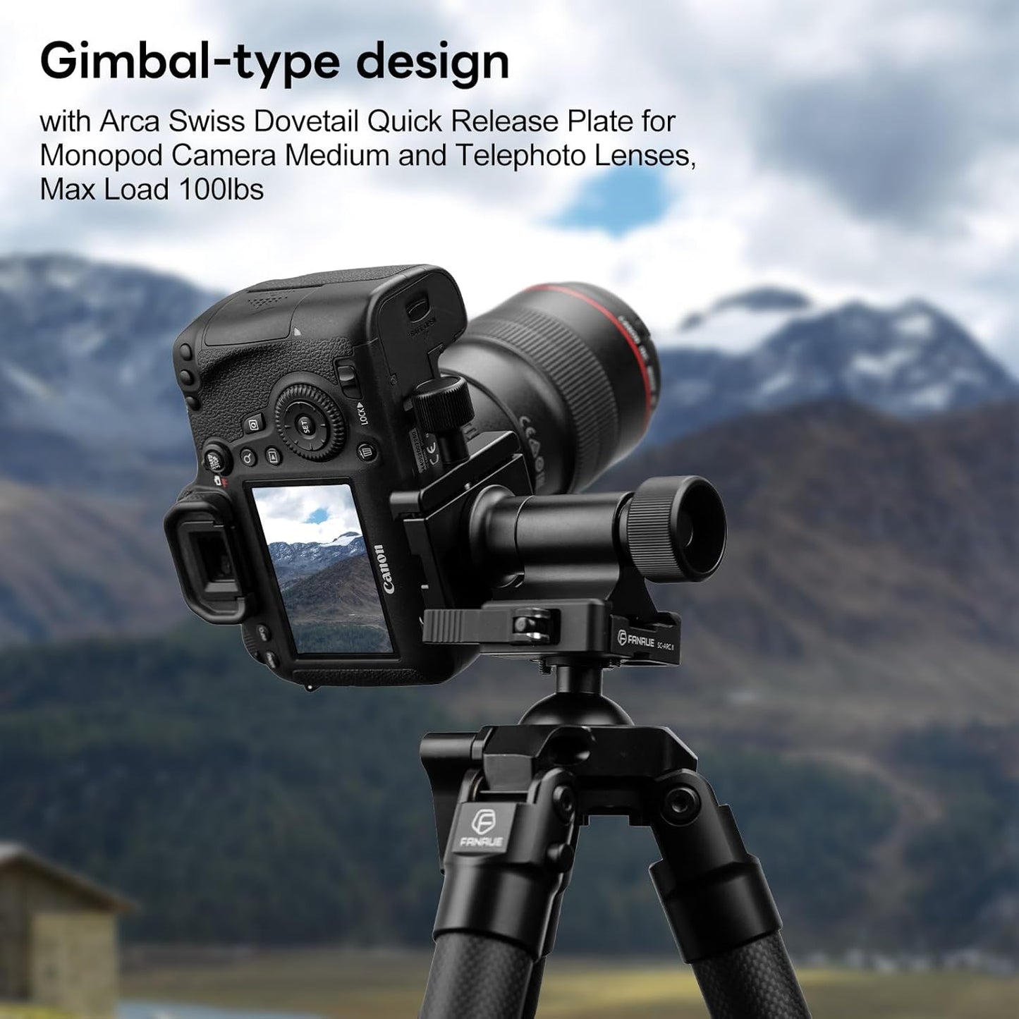 FANAUE Monopod Gimbal Head with Arca-Swiss Dovetail Quick Release Plate | Rapid Side-Saddle Tilt Adjustment