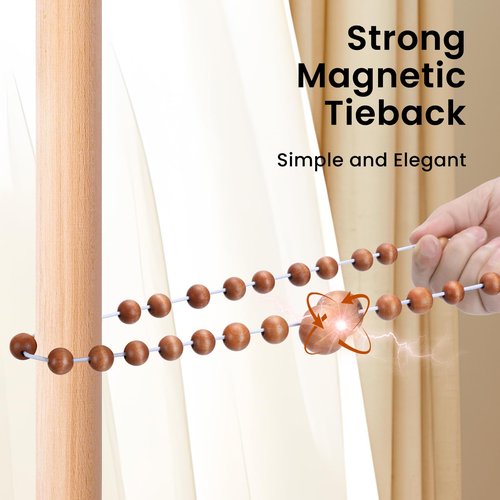 KLOGTSIND Magnetic Curtain Tiebacks, Curtain Tie Backs for Curtains 2 Pack, Wood Bead Curtain Tiebacks, Curtain Holders for Boho Bedroom Decor, Baby Nursery Decor, Farmhouse Decor