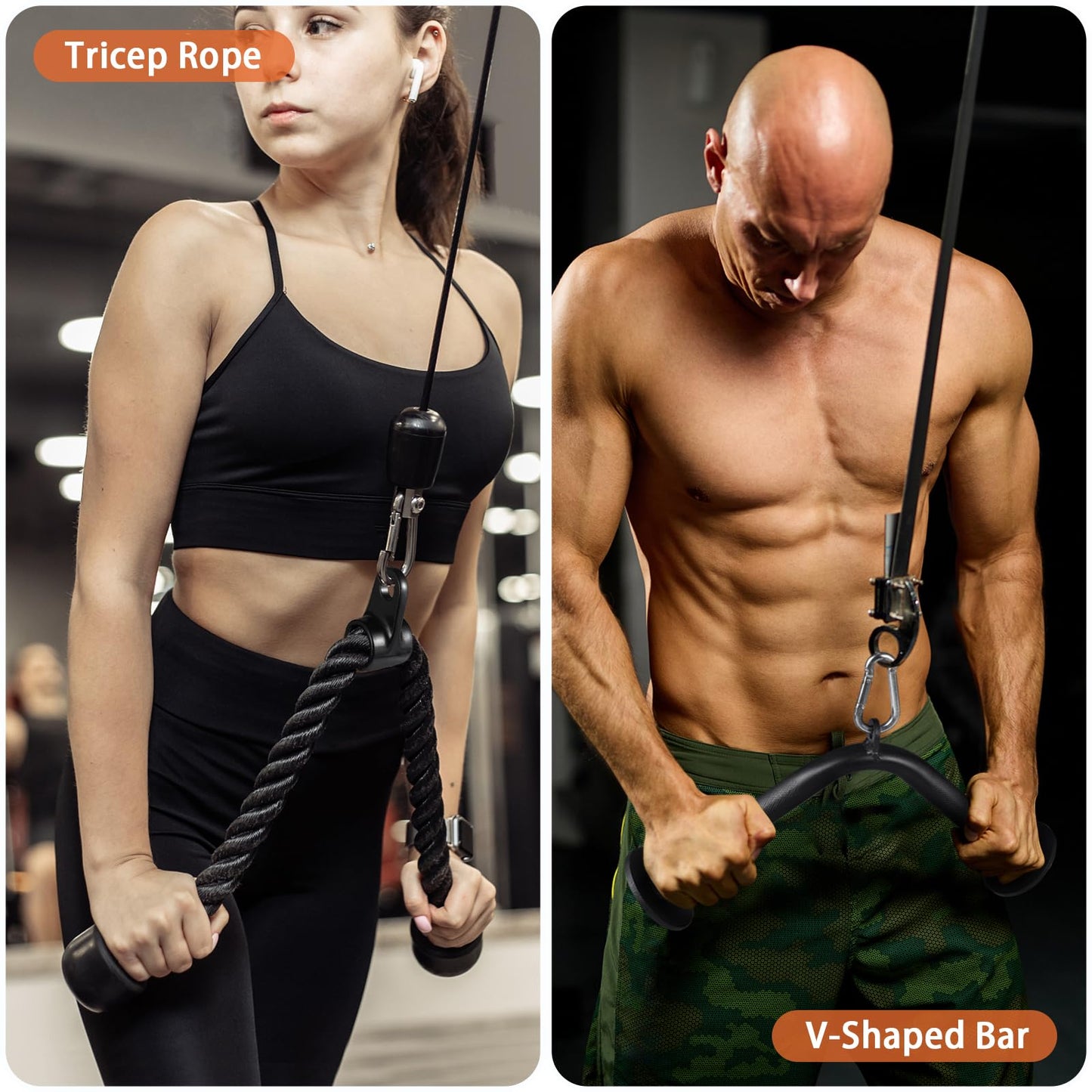 Workout Cable Machine Attachment for Home Gym, SERTT LAT Pulldown Attachments, Cable Accessories for Weight Training, Straight Pull Down Bar, Tricep Rope, Double D Row Handle, V-Shaped Bar