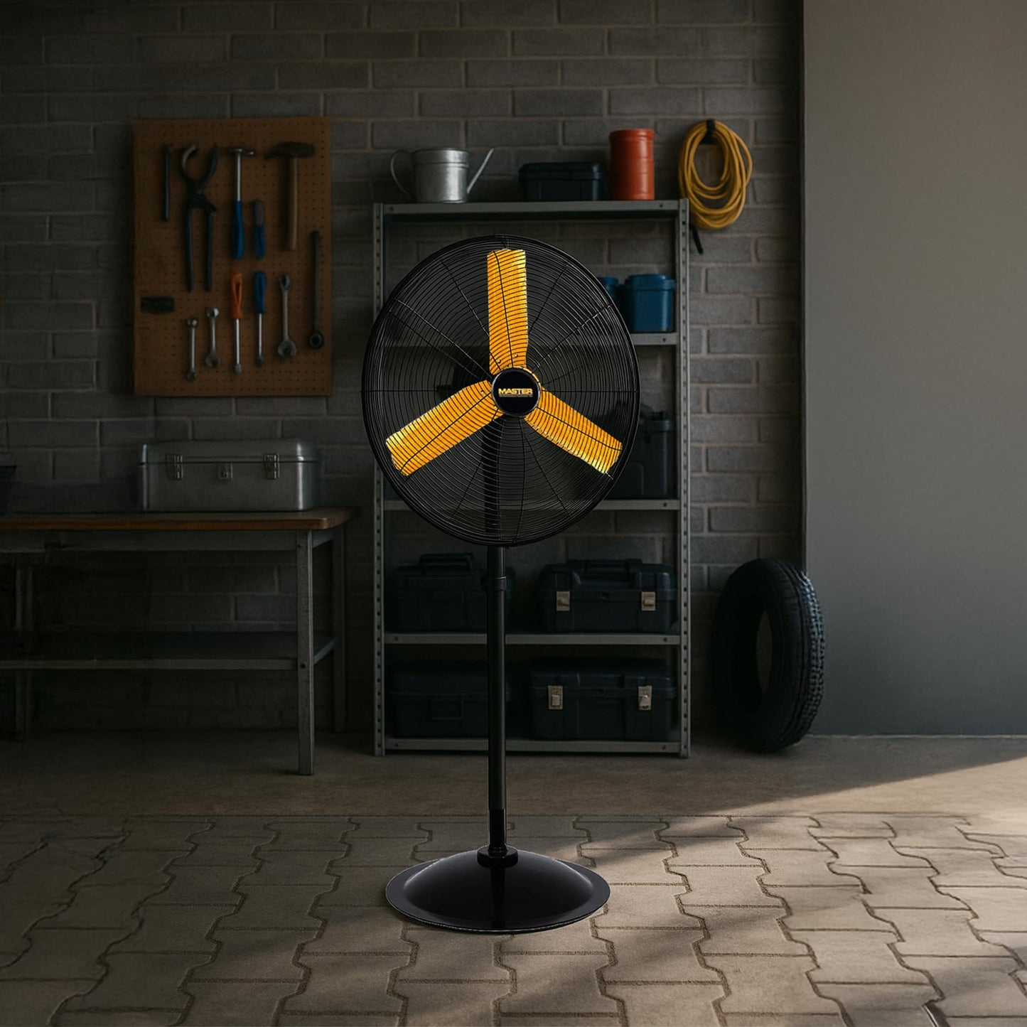 Master 24 Inch Oscillating Industrial High Velocity Pedestal Fan - Use for Shop, Garage or Warehouse, All-Metal Construction with OSHA-Compliant Safety Guards, 3 Speed Settings (MAC-24POSC)