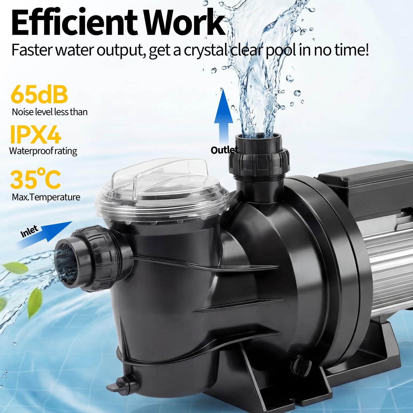 Garvee in/Above Ground Pool Pump High Flow Self Primming Swimming Pool Pump, 115V High Efficiency Pump for Above Ground Pools Pond Hot Tubs Spas, 7FT Power Cord, Quiet Operation (1.6 HP, 6075 GPH)