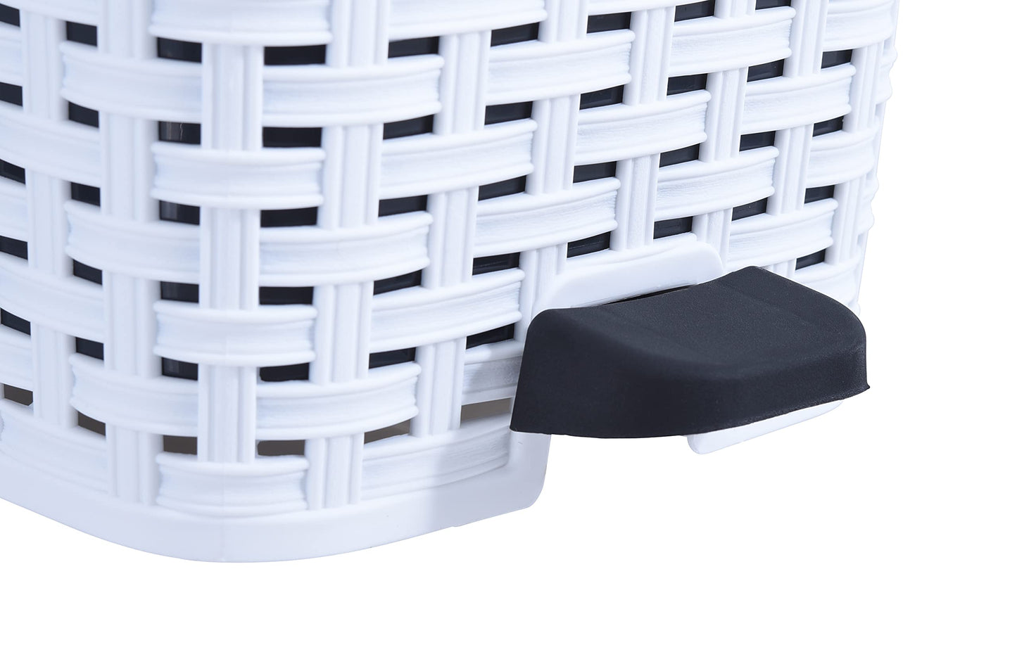 Superio Small Outdoor Trash Can with Lid for Dog Poop 3 Gallon/12 L Mini Plastic Garbage Can with Foot Pedal for Bathroom, Bedroom, Office, Patio, Wicker White, 8 Pack