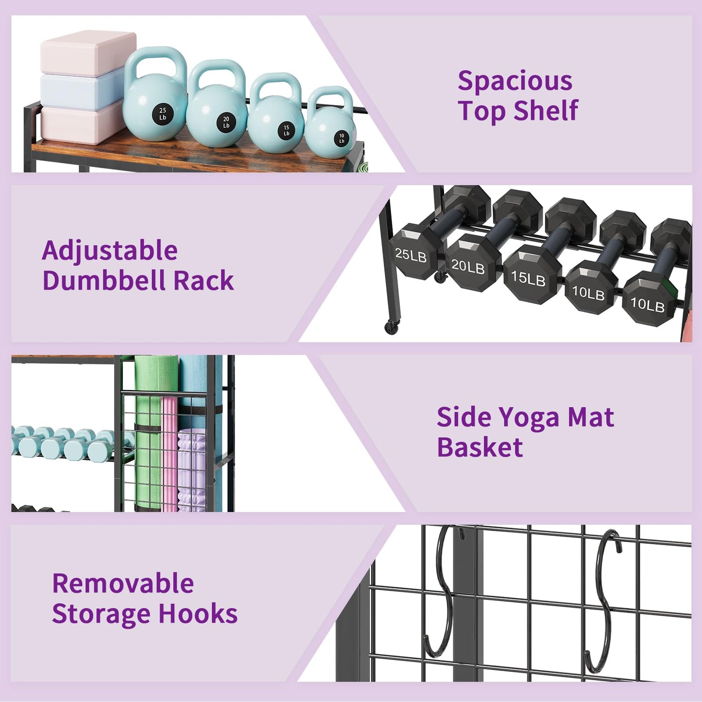 HavenlyYouth Dumbbell Rack, Gym Storage Rack, Weight Rack for Home Gym, Dumbbells, Kettlebells, Yoga Mats & More Space-Saving Home Gym Organizer