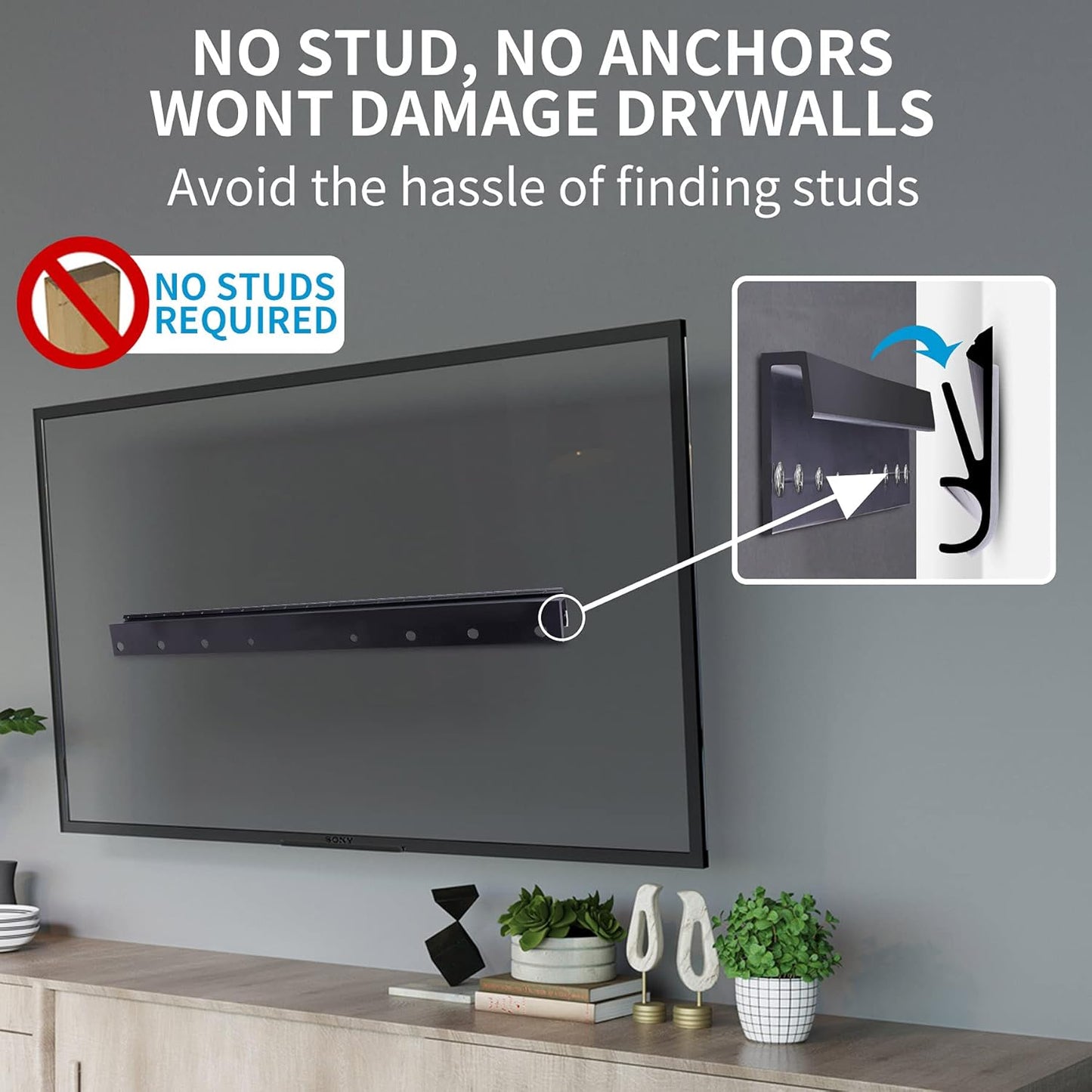 Antimbee 13-55 inch 400x400mm 100 lbs Studless Drywall TV Mount for TVs, No Stud TV Wall Bracket Max VESA up