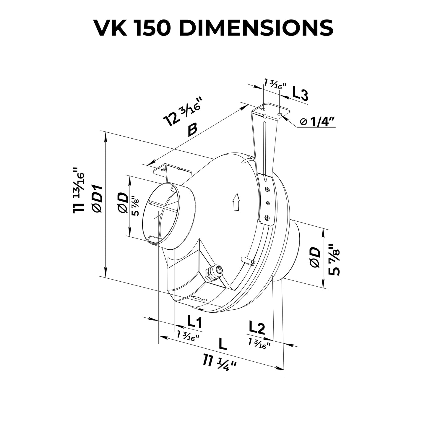 VENTS-US VK 150-6 Inch Centrifugal Inline Duct Fan in Plastic Casing with Up to 317 CFM, Great for High Static Duct Pressure Applications