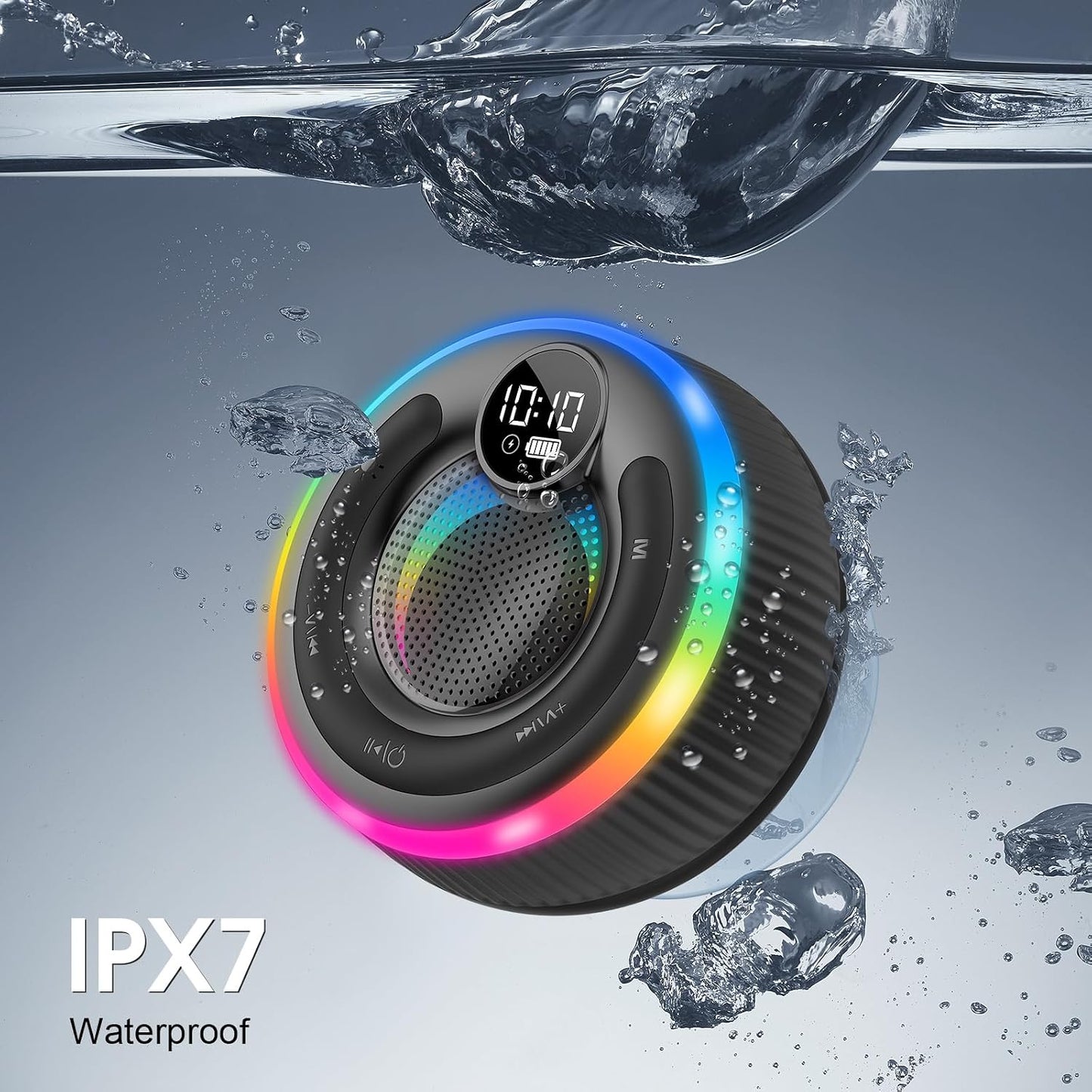 AOSRAU 5.3, Portable Bluetooth Shower Speaker with Lights, Bluetooth Small Wireless Speaker for Outdoor, Blue