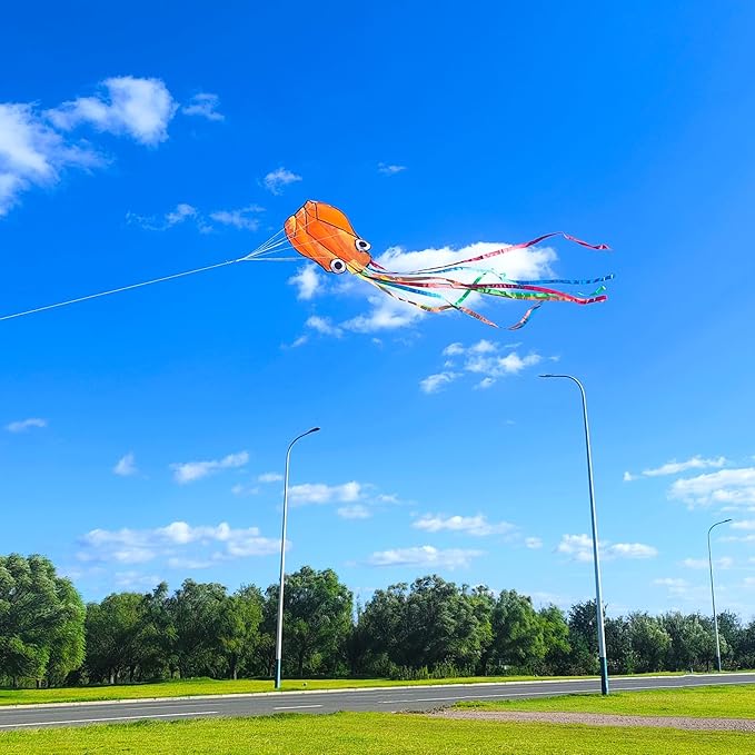 Octopus Kites for Kids & Adults Easy to Fly, 24”x 158” Large Soft Kite Kit for Boys and Girls, Single Line 3D Beach Kite Set for Teens,Perfect for Outdoor Activities