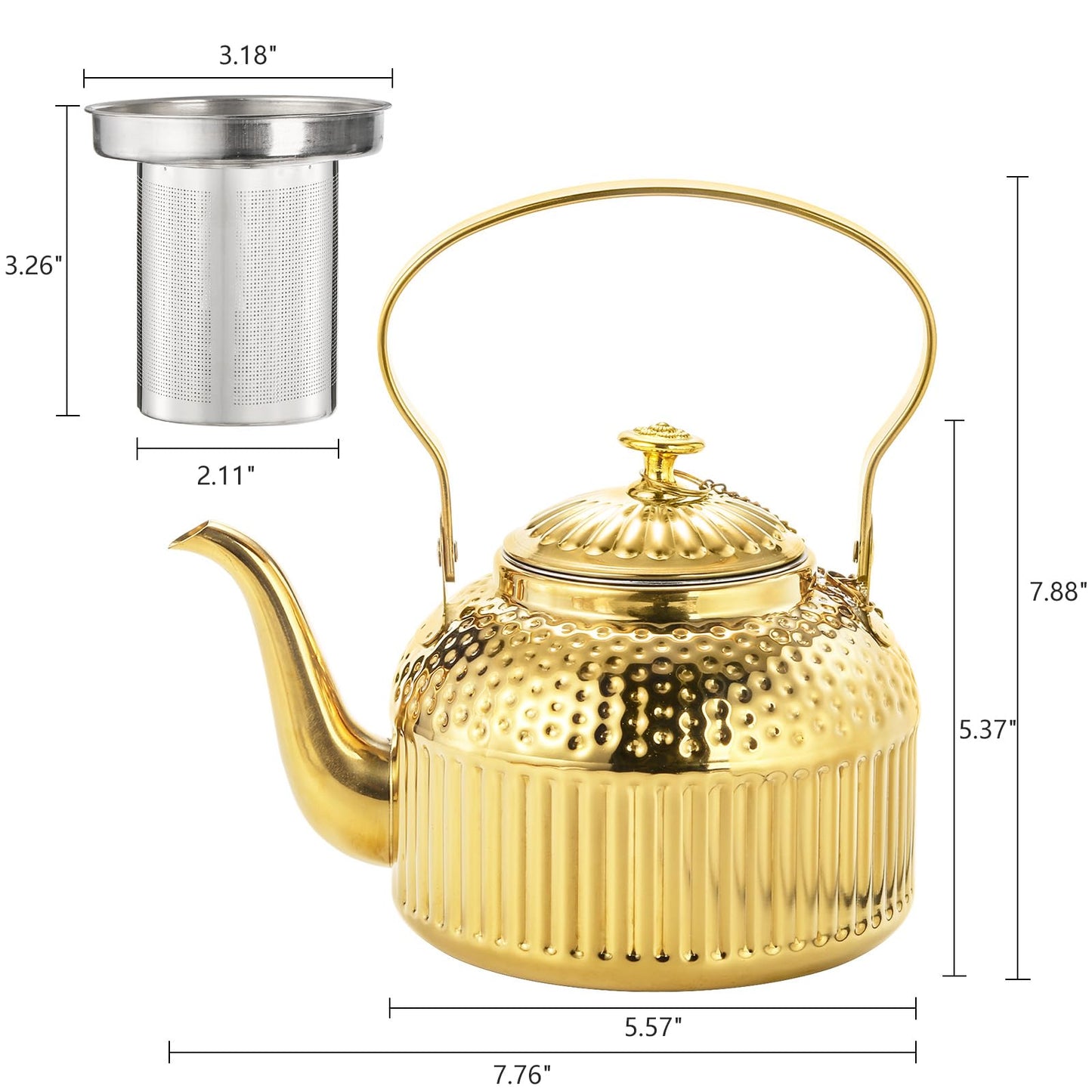 ZENFUN Vintage Stainless Steel Teapot with Infuser, 1.4L(47 FL OZ) Antique Stovetop Water Kettle, Small Teapot, Water Boilers Mini Tea Kettle for Induction/Gas
