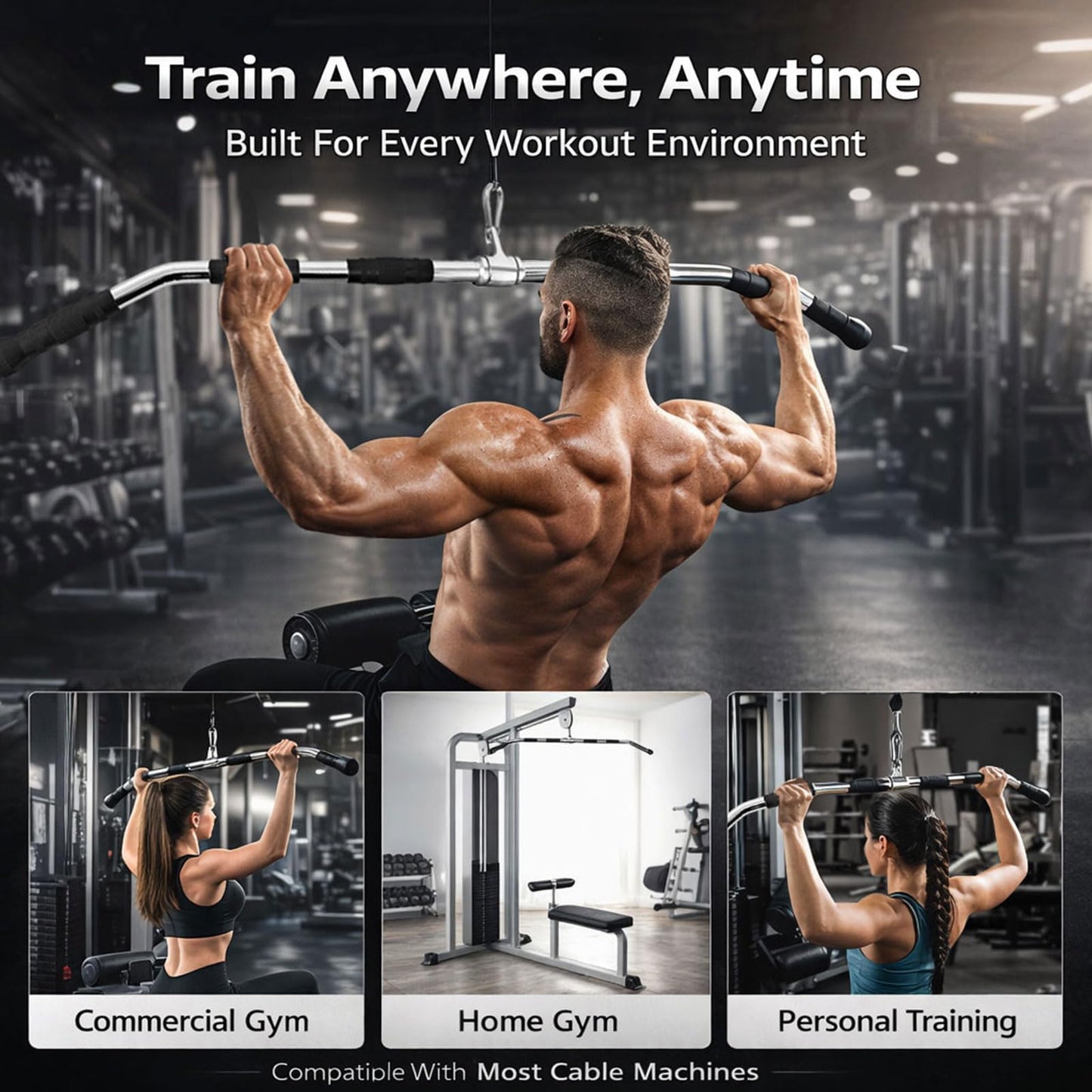 Avoirdus 47" LAT Pulldown Bar Attachment for Cable Machine, Heavy Duty Steel Curl Bar with 360° Swivel & Rubber Grip, Wide Close Neutral Grip Handles for Back Strength Training Home Gym