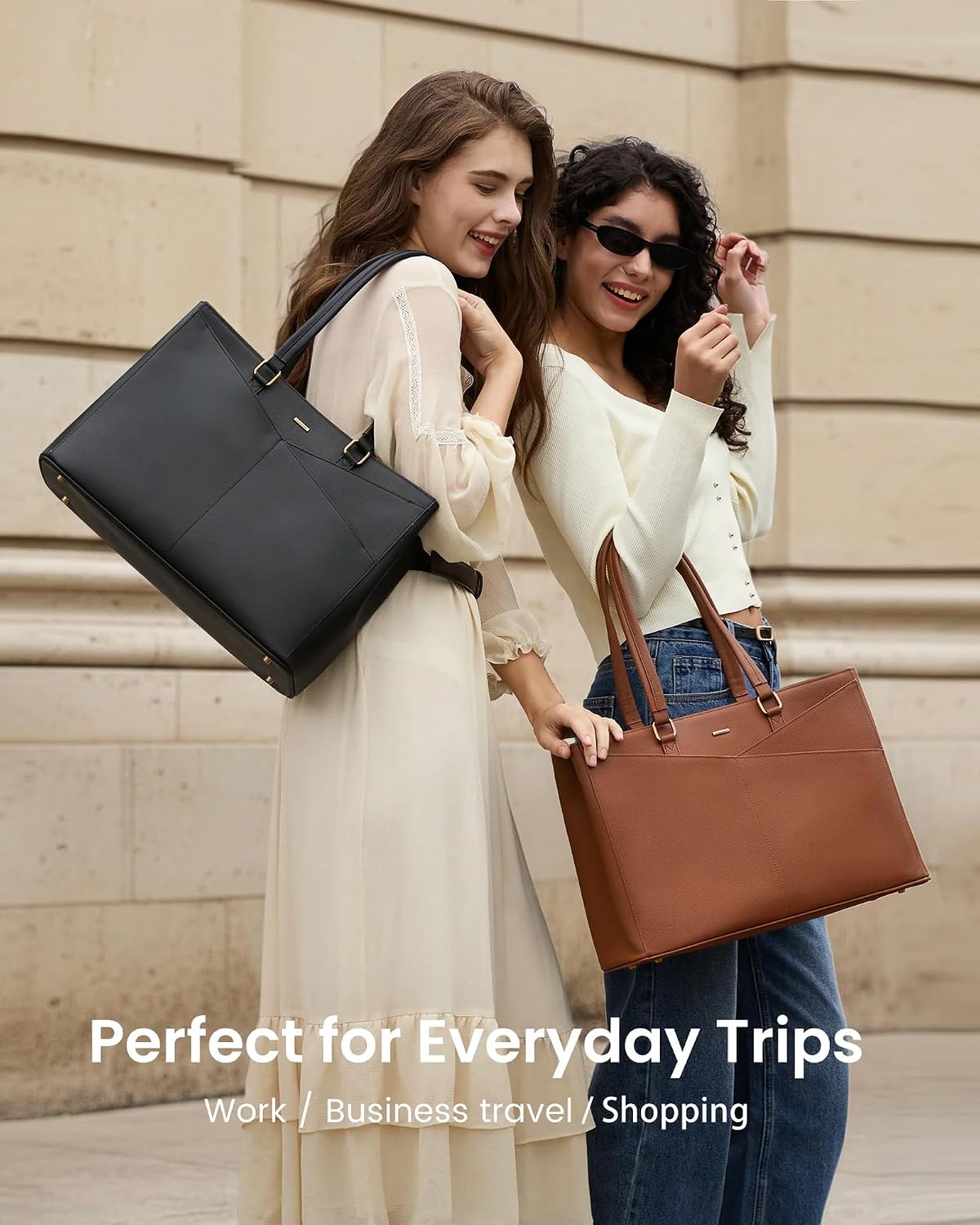 LOVEVOOK 15.6 Inch Laptop Tote Bag for Women Waterproof Leather Computer Bags Business Office Work Briefcase Black