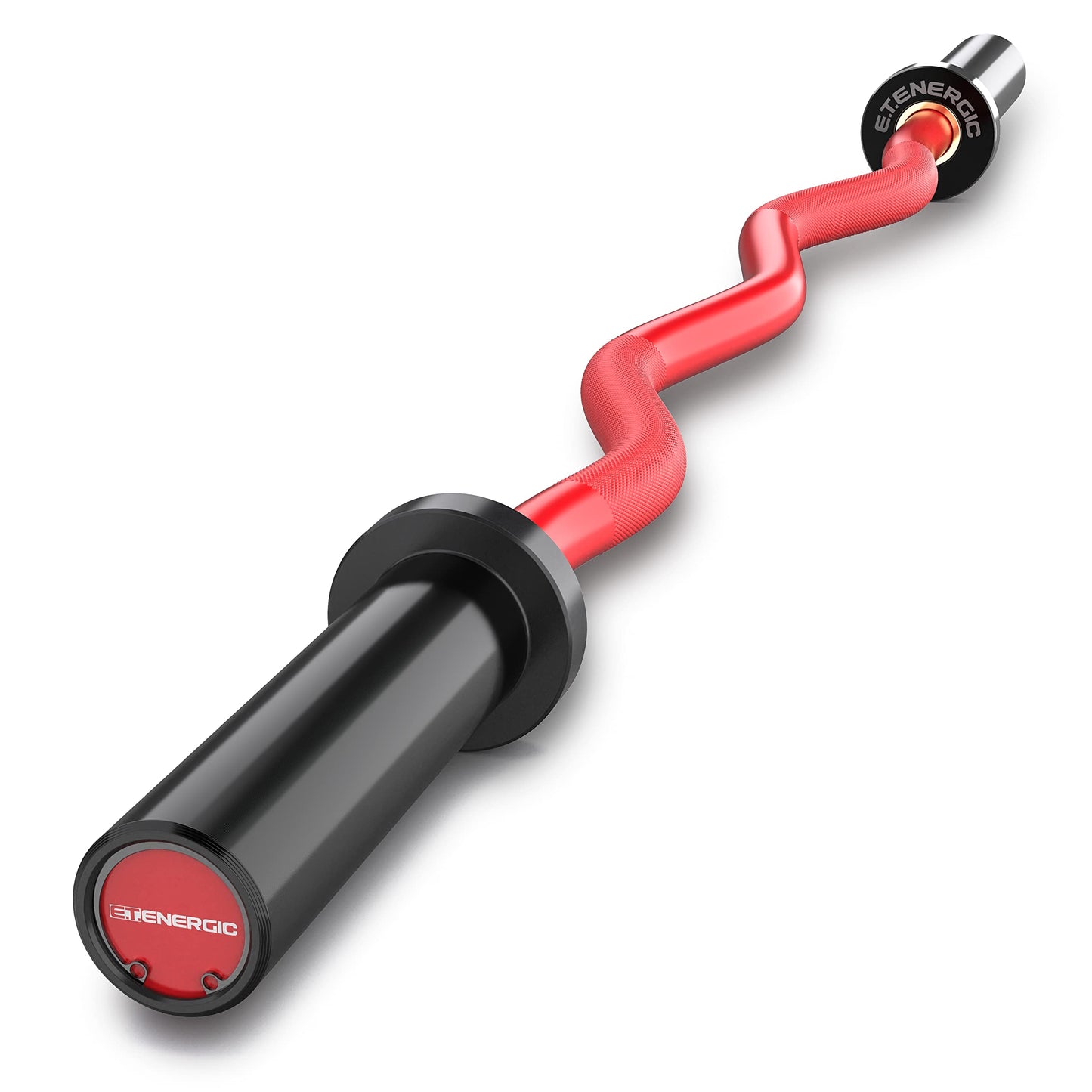 E.T.ENERGIC 47" Curl Bar Olympic EZ Bar 500-lbs Capacity Steel Barbell Suitable for 2" Barbell Plates, Black Sleeve Red Shaft