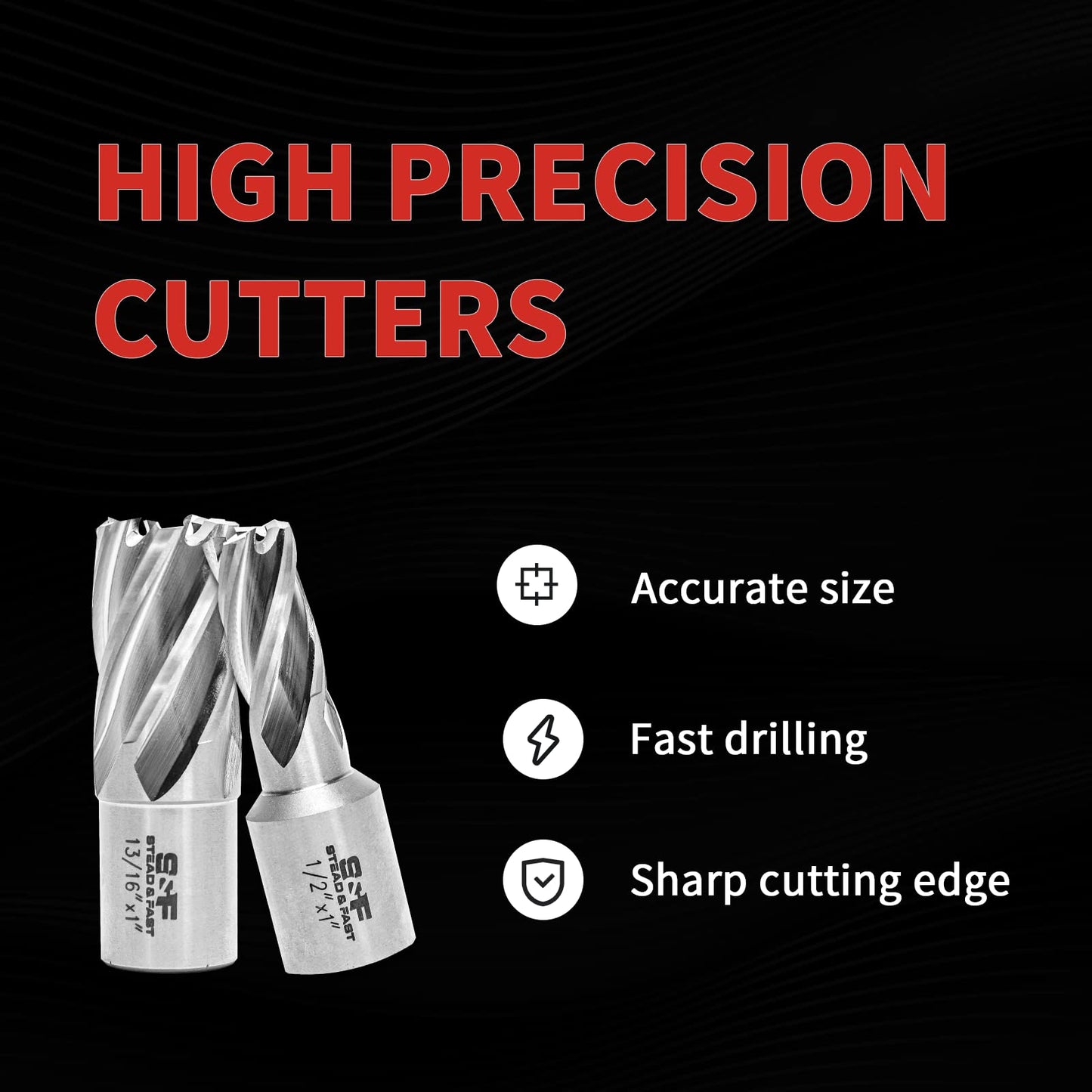 S&F STEAD & FAST Annular Cutter Set 6 Pcs, M2AL HSS Mag Drill Bits Kit, 3/4” Weldon Shank, 1” Cutting Depth, 1/2” to 1-1/16” Cutting Diameter, use with Magnetic Drill Press