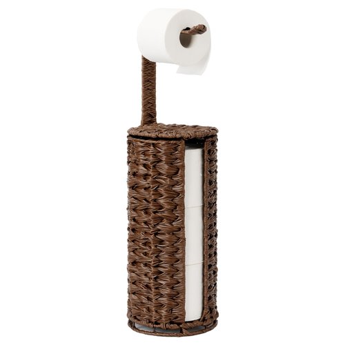 GRANNY SAYS Wicker Freestanding Toilet Paper Holder Stand with Storage, Modern Covered Toilet Paper Stand for 4 Rolls with Shelf for Wet Wipes, Tissue Holder for Bathroom Decor and RV, Brown